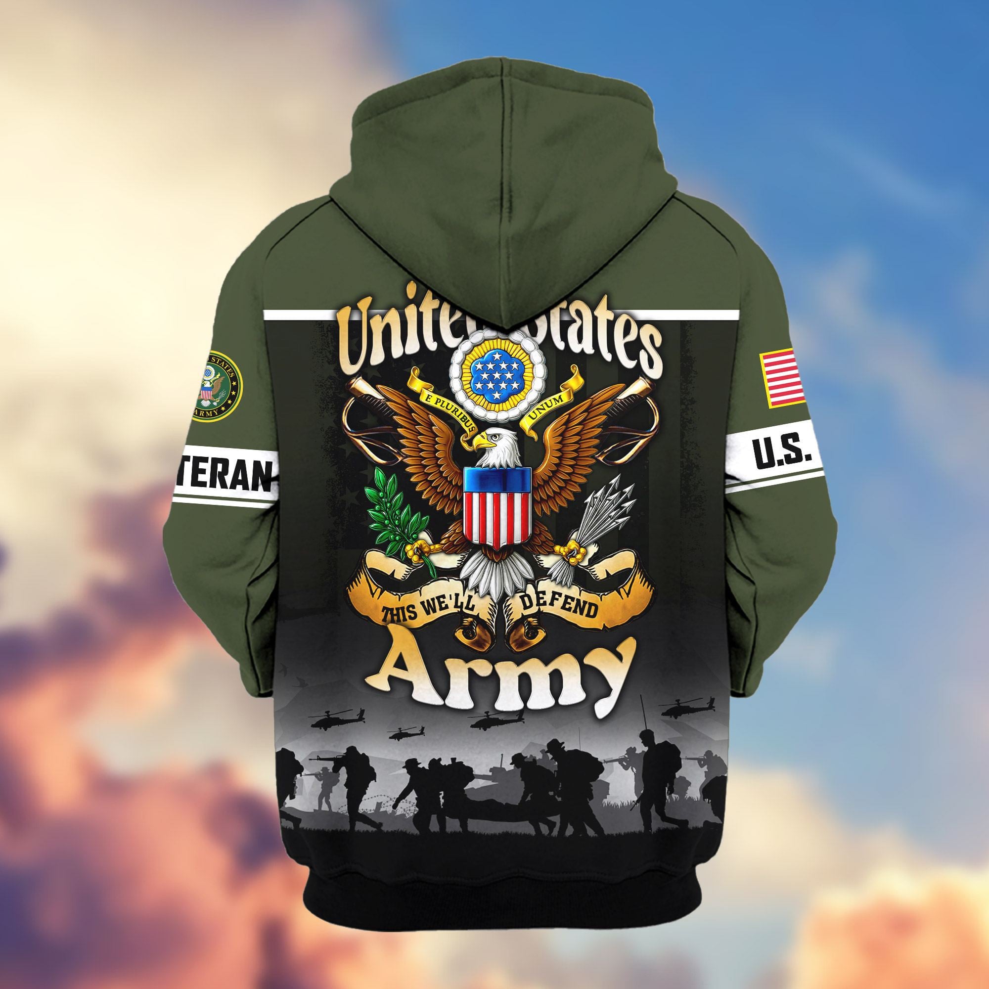 Premium US Veterans Zip Hoodie, Gifts For US Veterans, Gifts On Father's Day, Veterans Day.