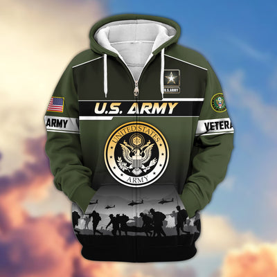 Premium US Veterans Zip Hoodie, Gifts For US Veterans, Gifts On Father's Day, Veterans Day.