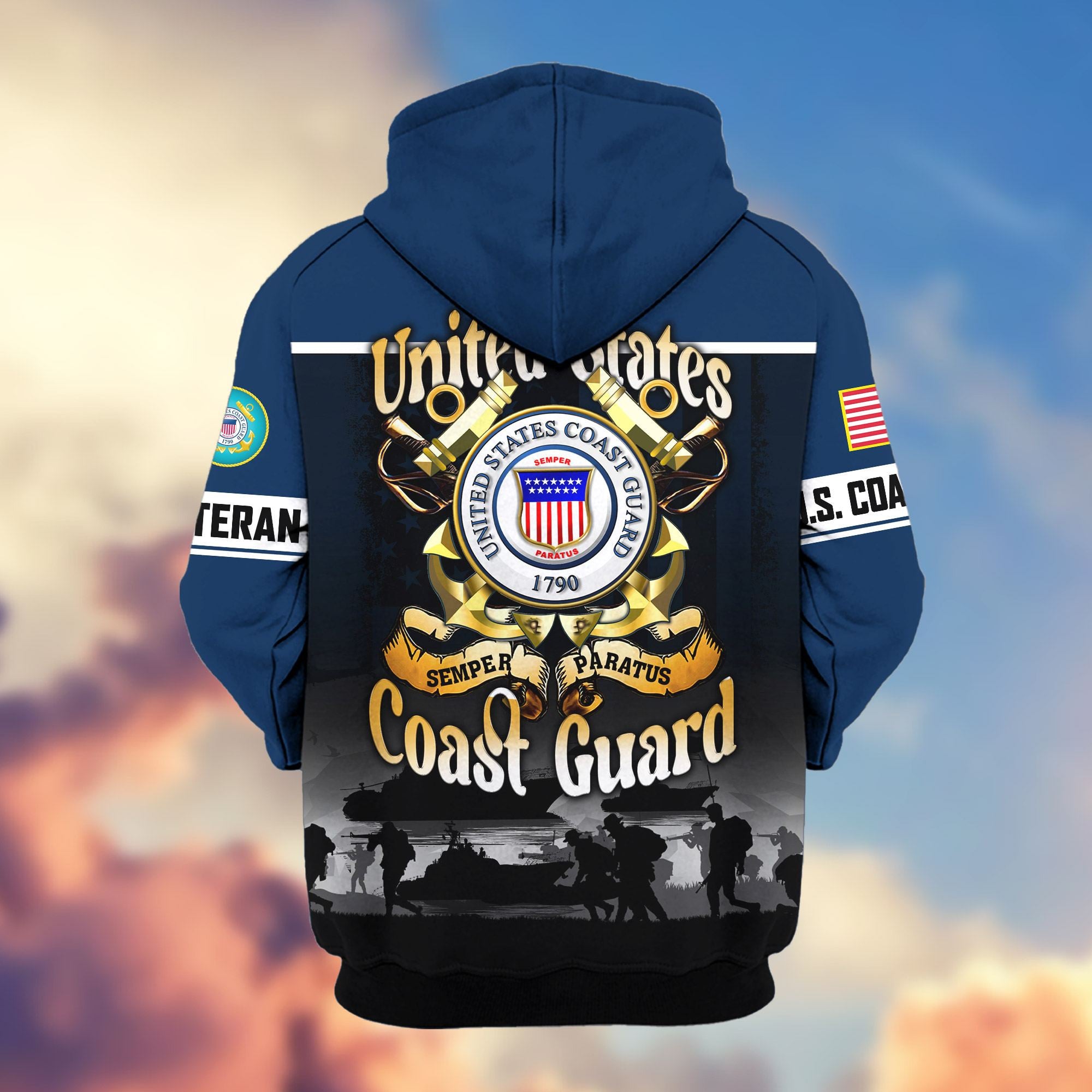 Premium US Veterans Zip Hoodie, Gifts For US Veterans, Gifts On Father's Day, Veterans Day.