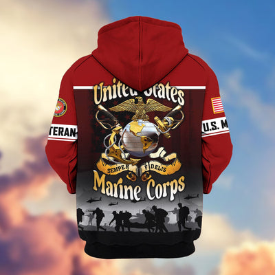 Premium US Veterans Zip Hoodie, Gifts For US Veterans, Gifts On Father's Day, Veterans Day.