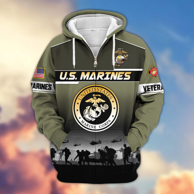 Premium US Veterans Zip Hoodie, Gifts For US Veterans, Gifts On Father's Day, Veterans Day.