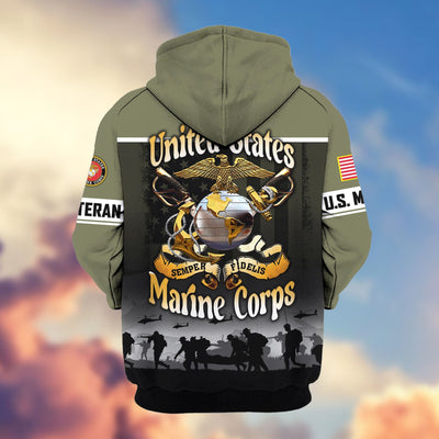Premium US Veterans Zip Hoodie, Gifts For US Veterans, Gifts On Father's Day, Veterans Day.