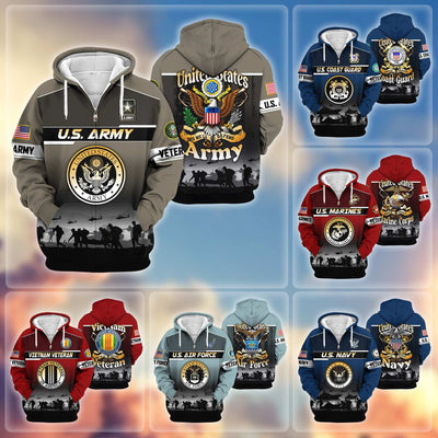 Premium US Veterans Zip Hoodie, Gifts For US Veterans, Gifts On Father's Day, Veterans Day.