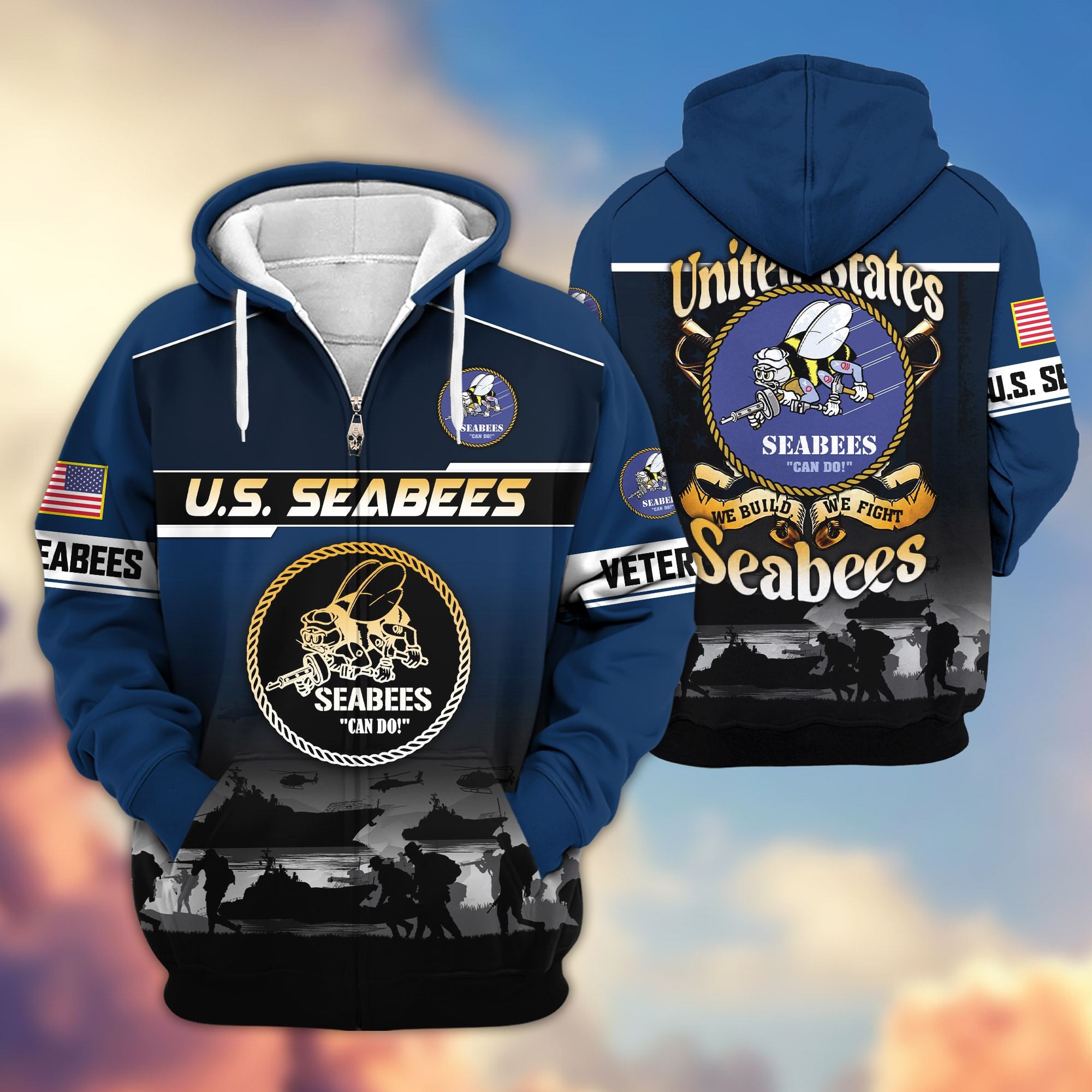 Premium US Veterans Zip Hoodie, Gifts For US Veterans, Gifts On Father's Day, Veterans Day.
