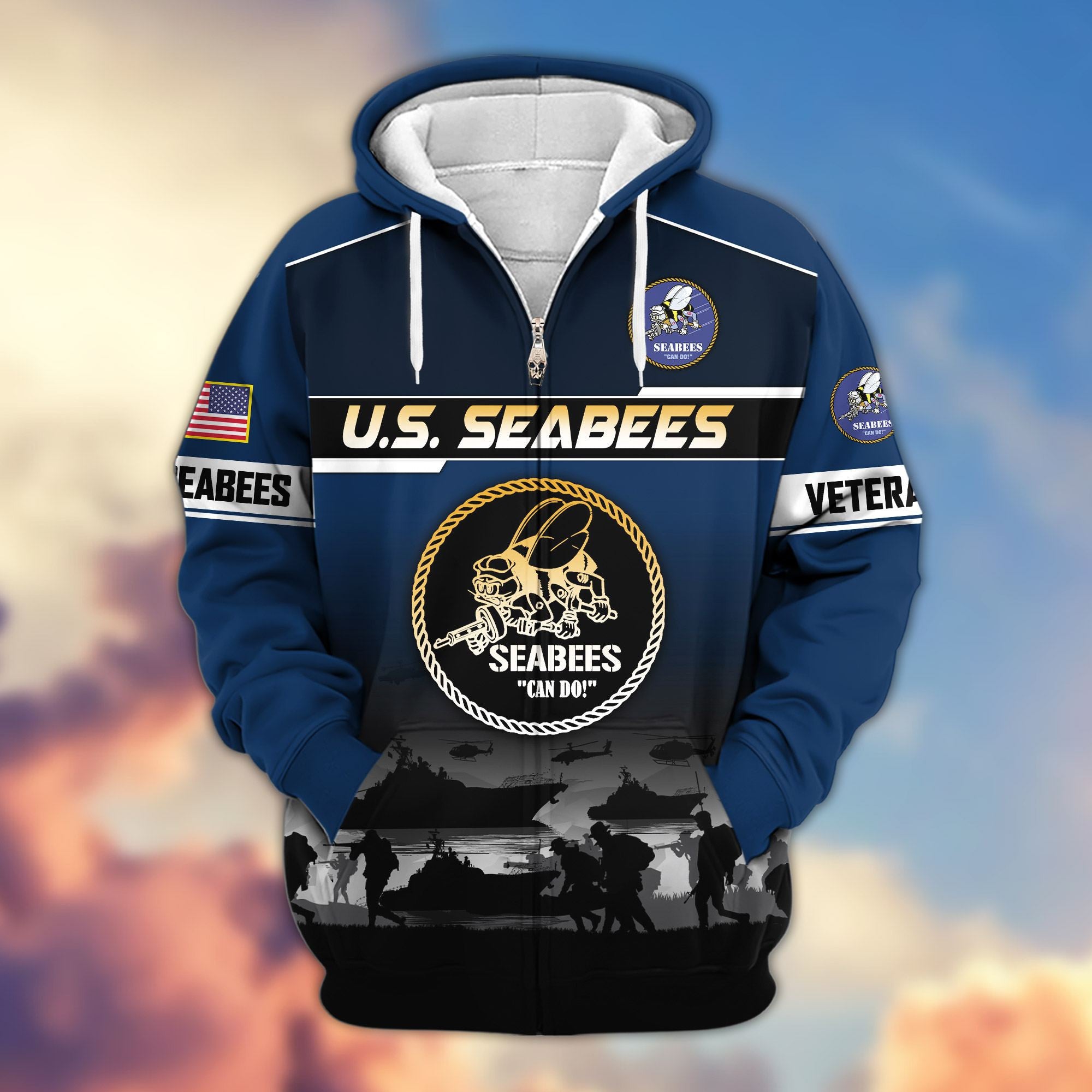 Premium US Veterans Zip Hoodie, Gifts For US Veterans, Gifts On Father's Day, Veterans Day.