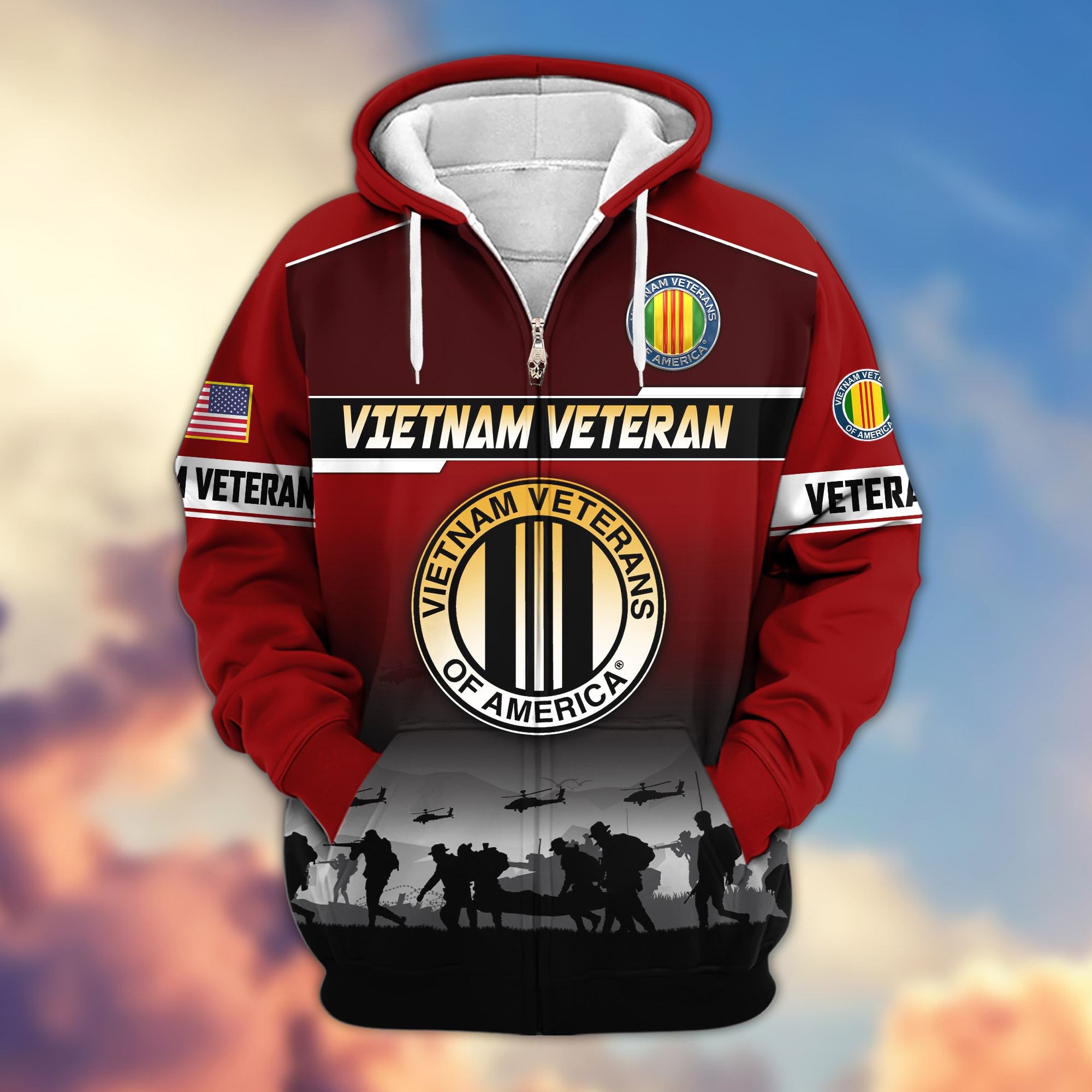Premium US Veterans Zip Hoodie, Gifts For US Veterans, Gifts On Father's Day, Veterans Day.