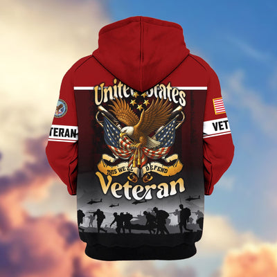 Premium US Veterans Zip Hoodie, Gifts For US Veterans, Gifts On Father's Day, Veterans Day.