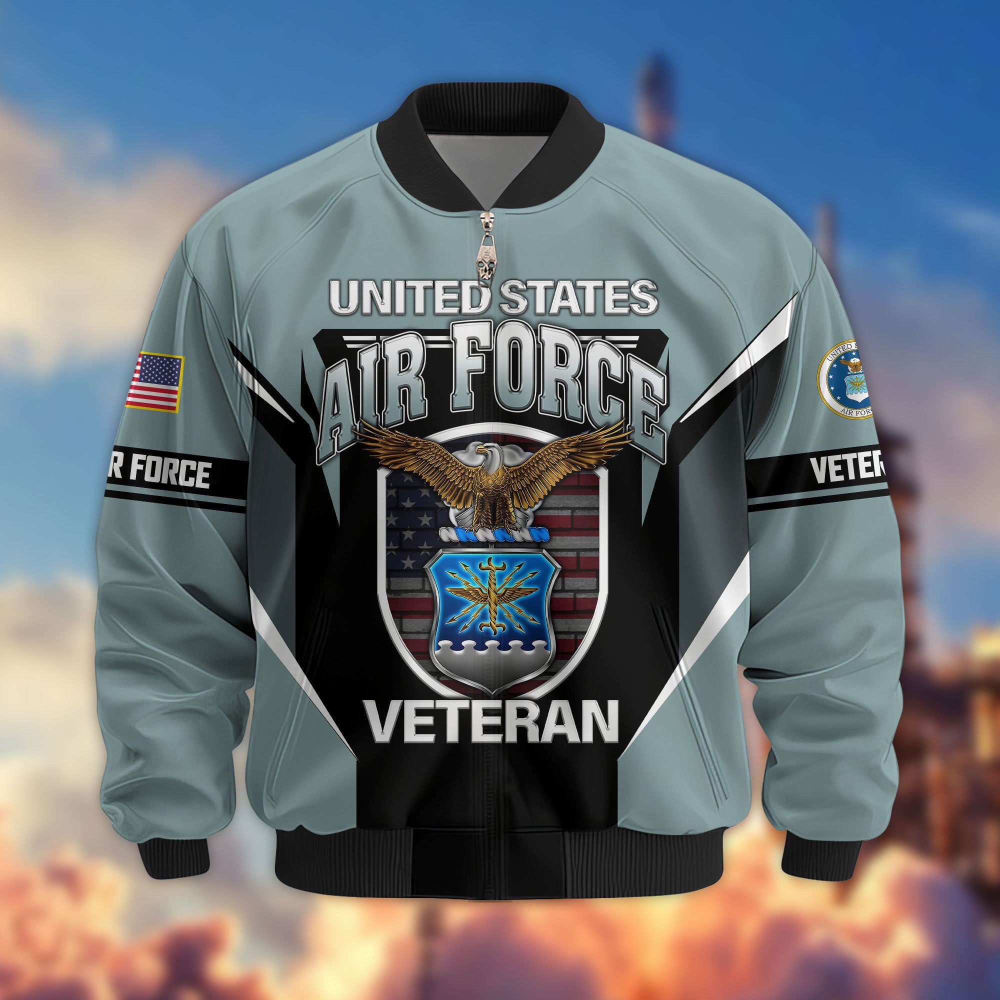 Premium US Veterans Bomber Jacket, Gifts For US Veterans, Gifts On Father's Day, Veterans Day.