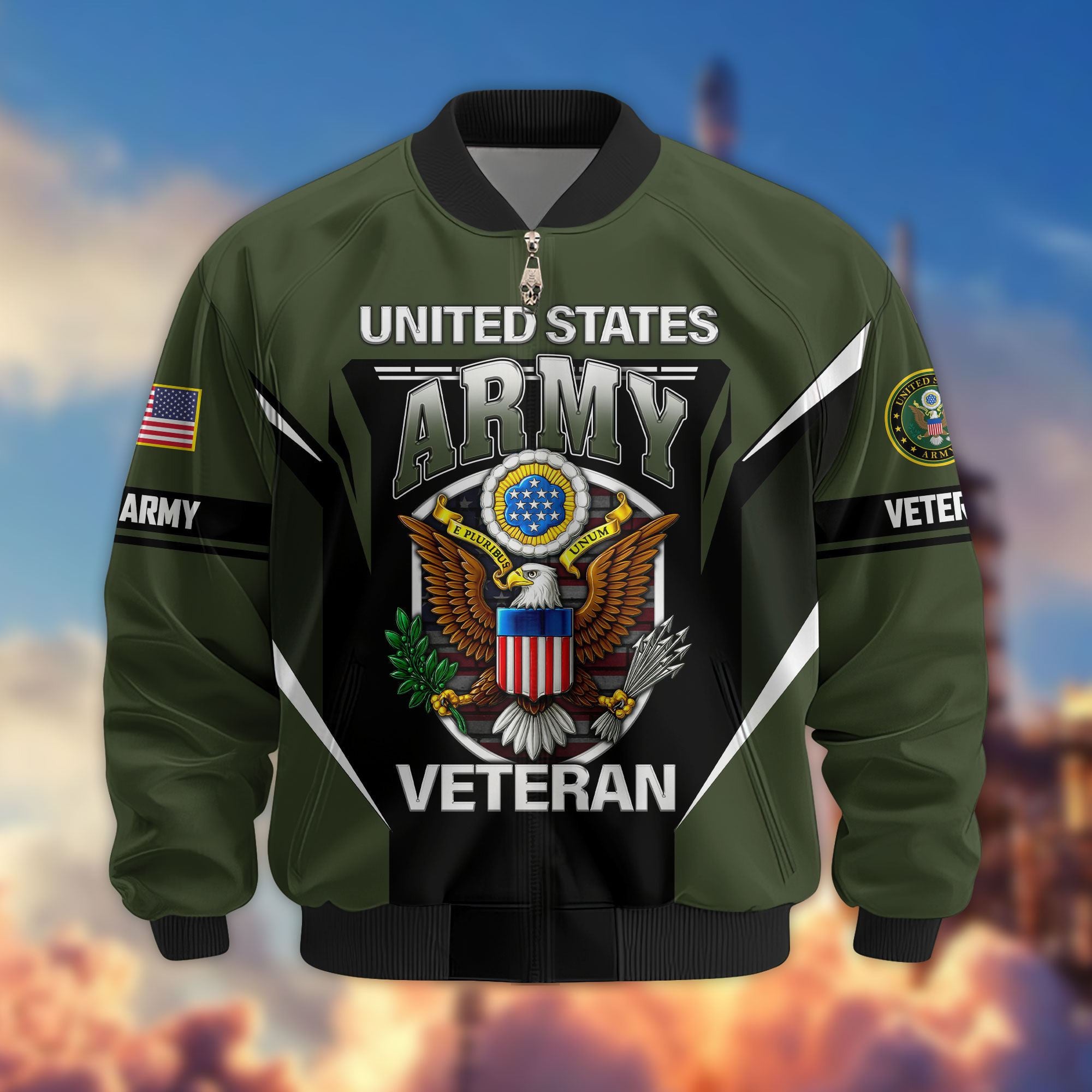 Premium US Veterans Bomber Jacket, Gifts For US Veterans, Gifts On Father's Day, Veterans Day.