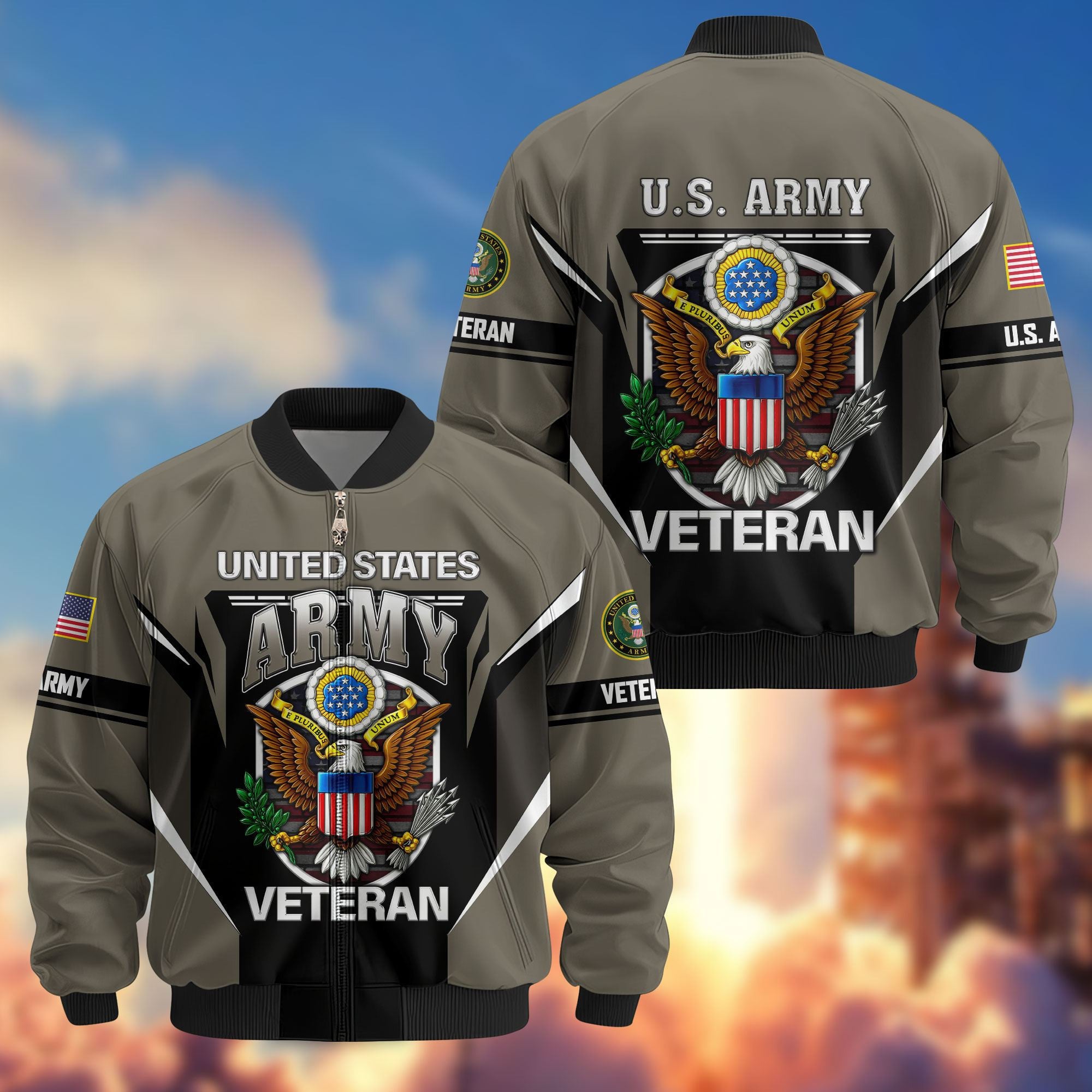 Premium US Veterans Bomber Jacket, Gifts For US Veterans, Gifts On Father's Day, Veterans Day.
