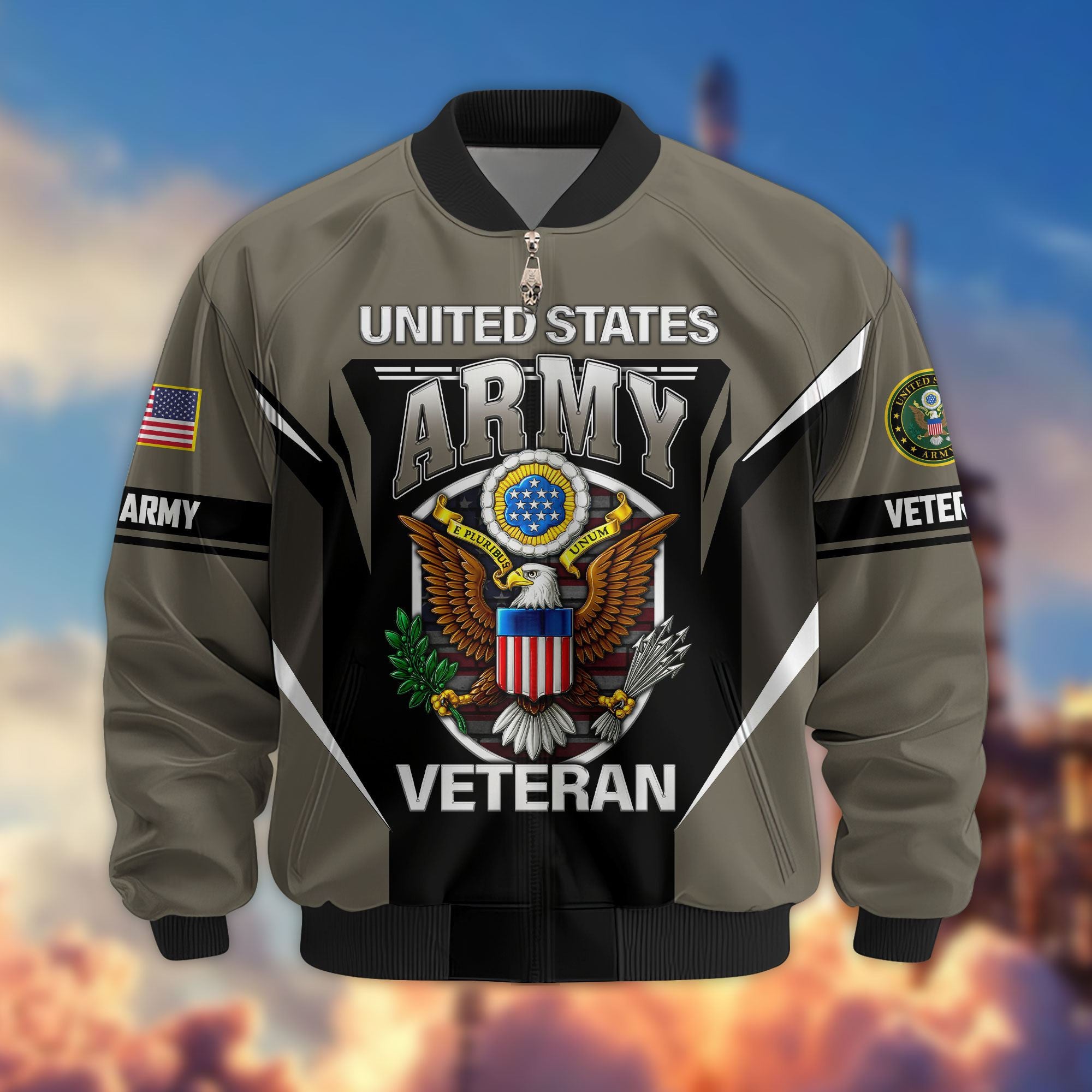 Premium US Veterans Bomber Jacket, Gifts For US Veterans, Gifts On Father's Day, Veterans Day.