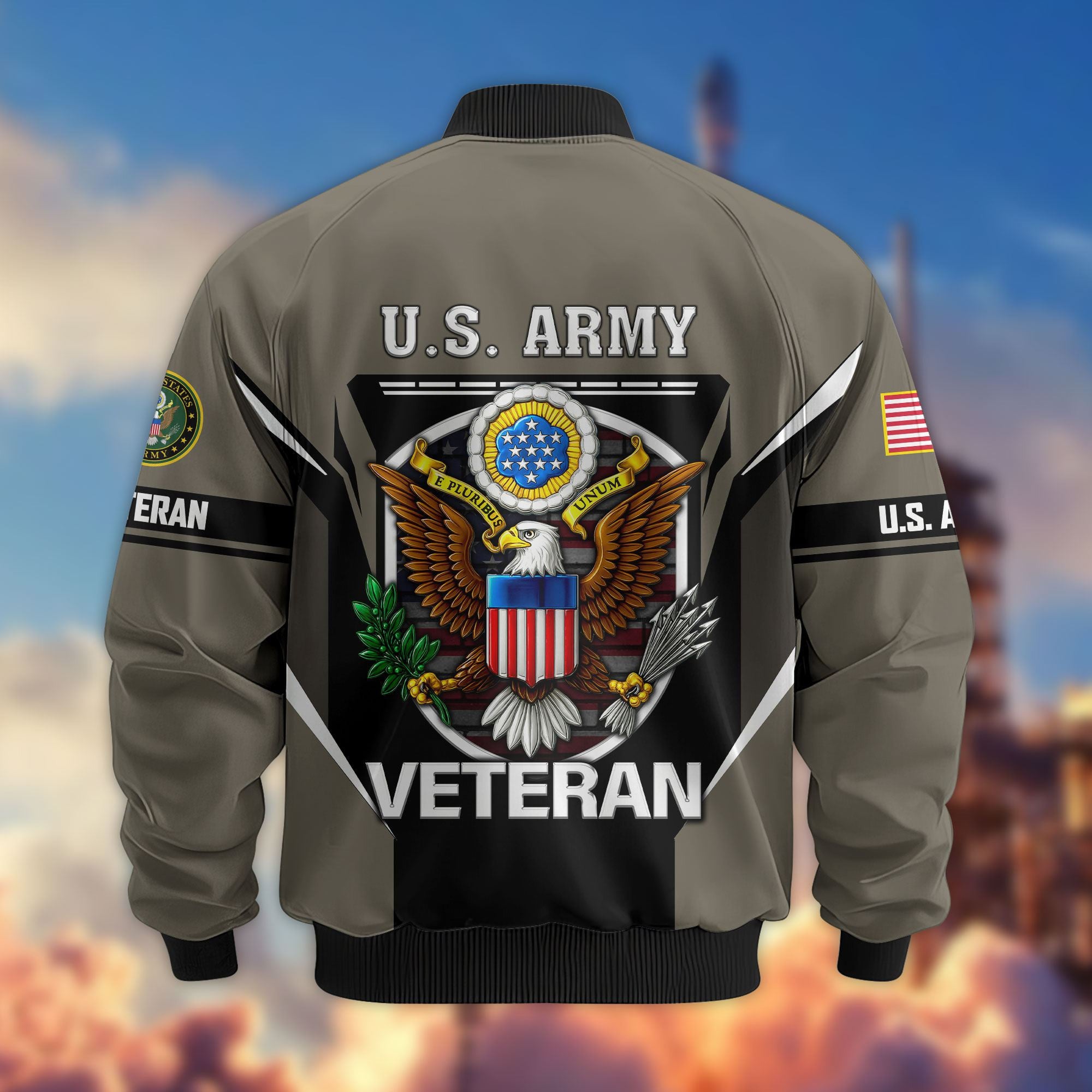 Premium US Veterans Bomber Jacket, Gifts For US Veterans, Gifts On Father's Day, Veterans Day.