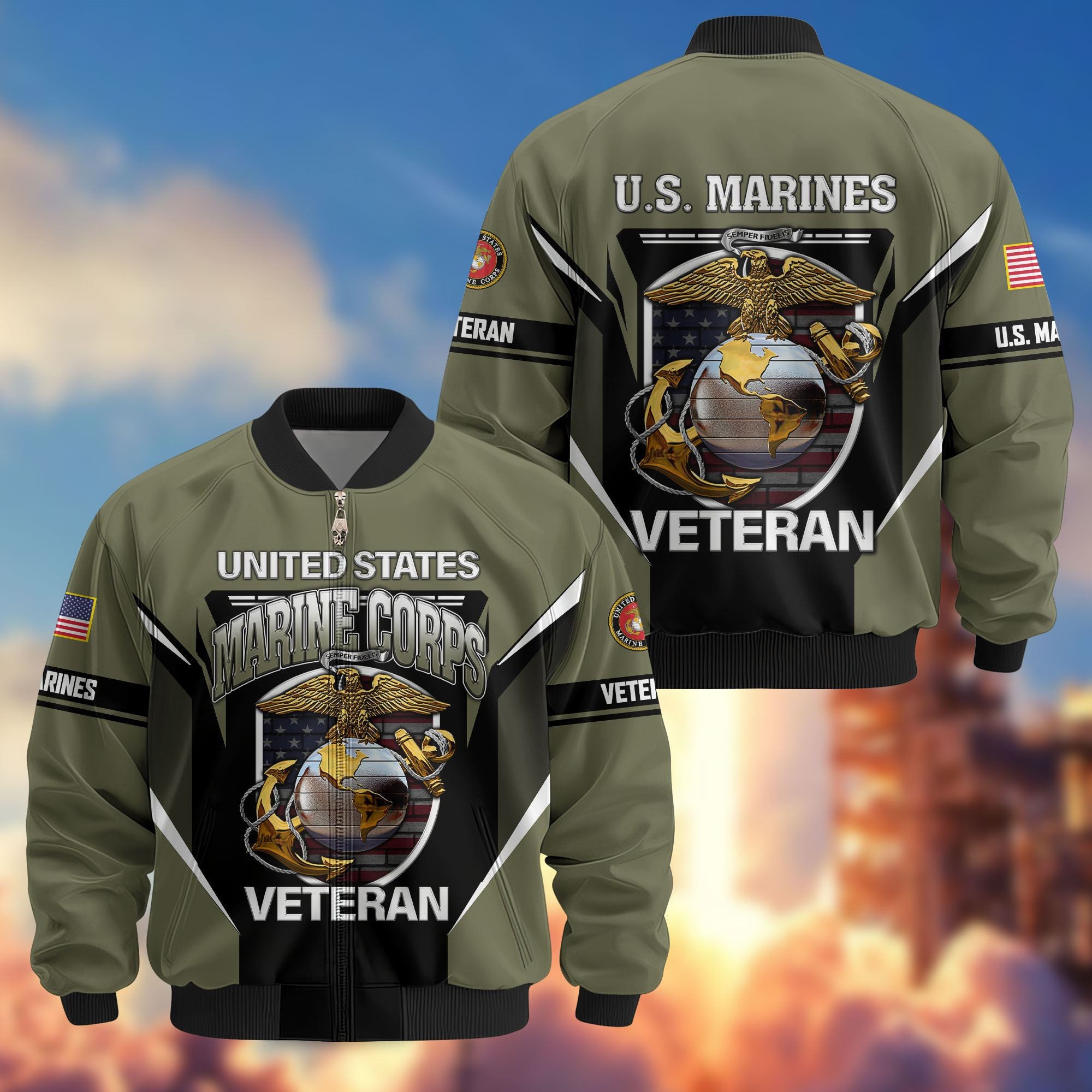 Premium US Veterans Bomber Jacket, Gifts For US Veterans, Gifts On Father's Day, Veterans Day.