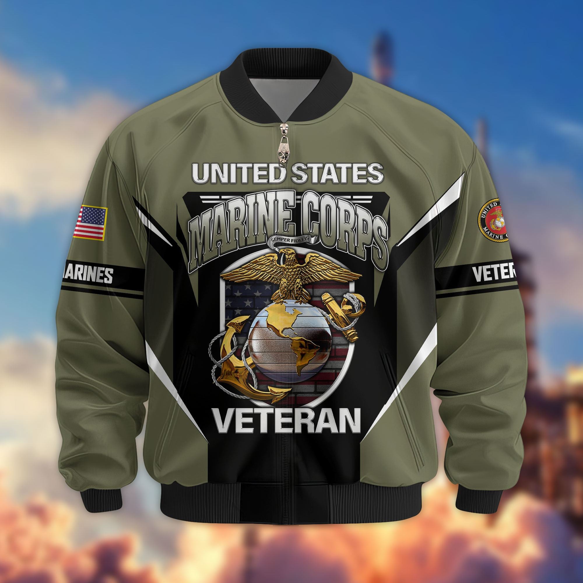 Premium US Veterans Bomber Jacket, Gifts For US Veterans, Gifts On Father's Day, Veterans Day.