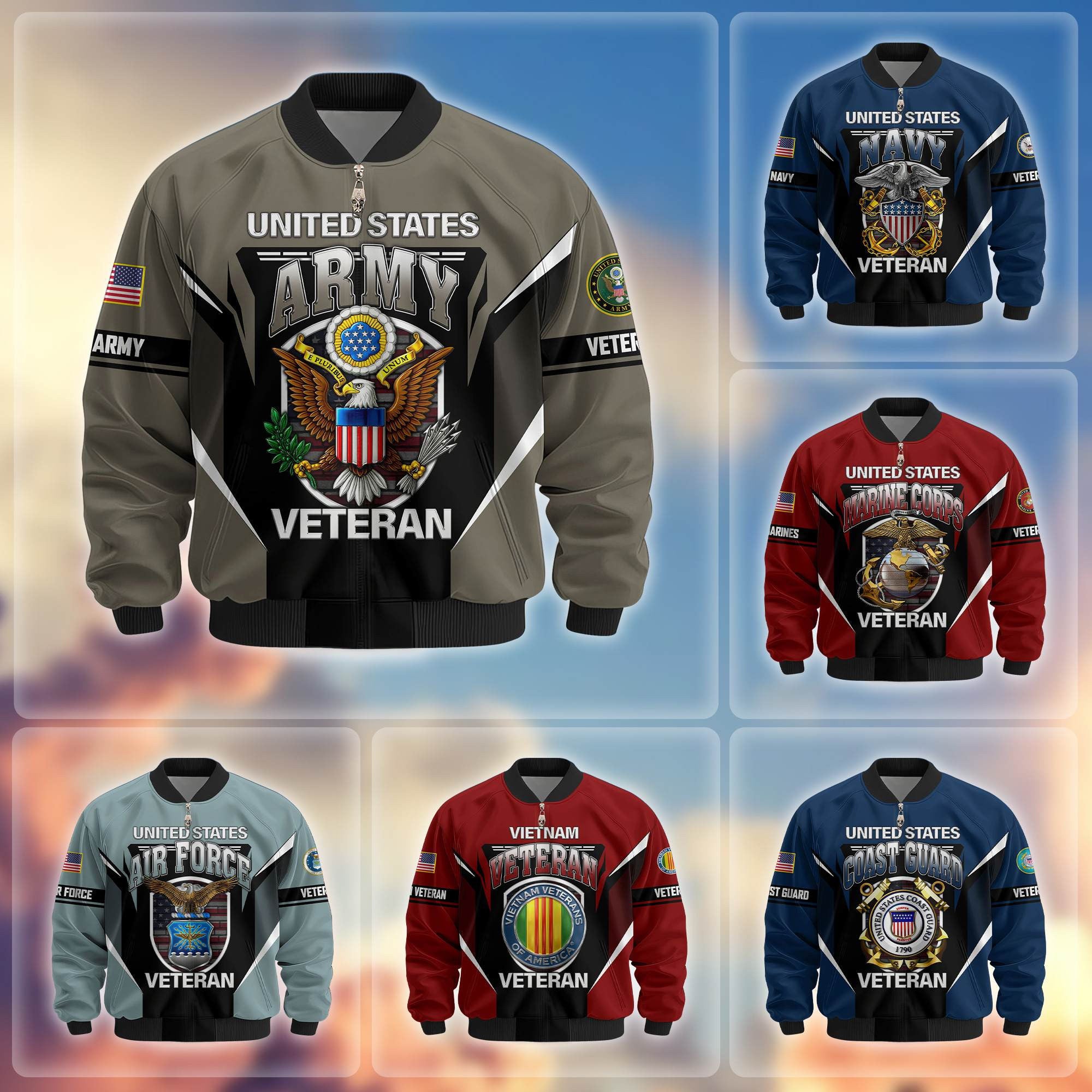 Premium US Veterans Bomber Jacket, Gifts For US Veterans, Gifts On Father's Day, Veterans Day.