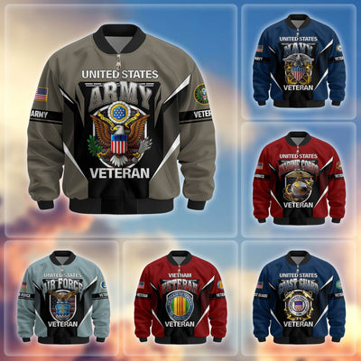 Premium US Veterans Bomber Jacket, Gifts For US Veterans, Gifts On Father's Day, Veterans Day.