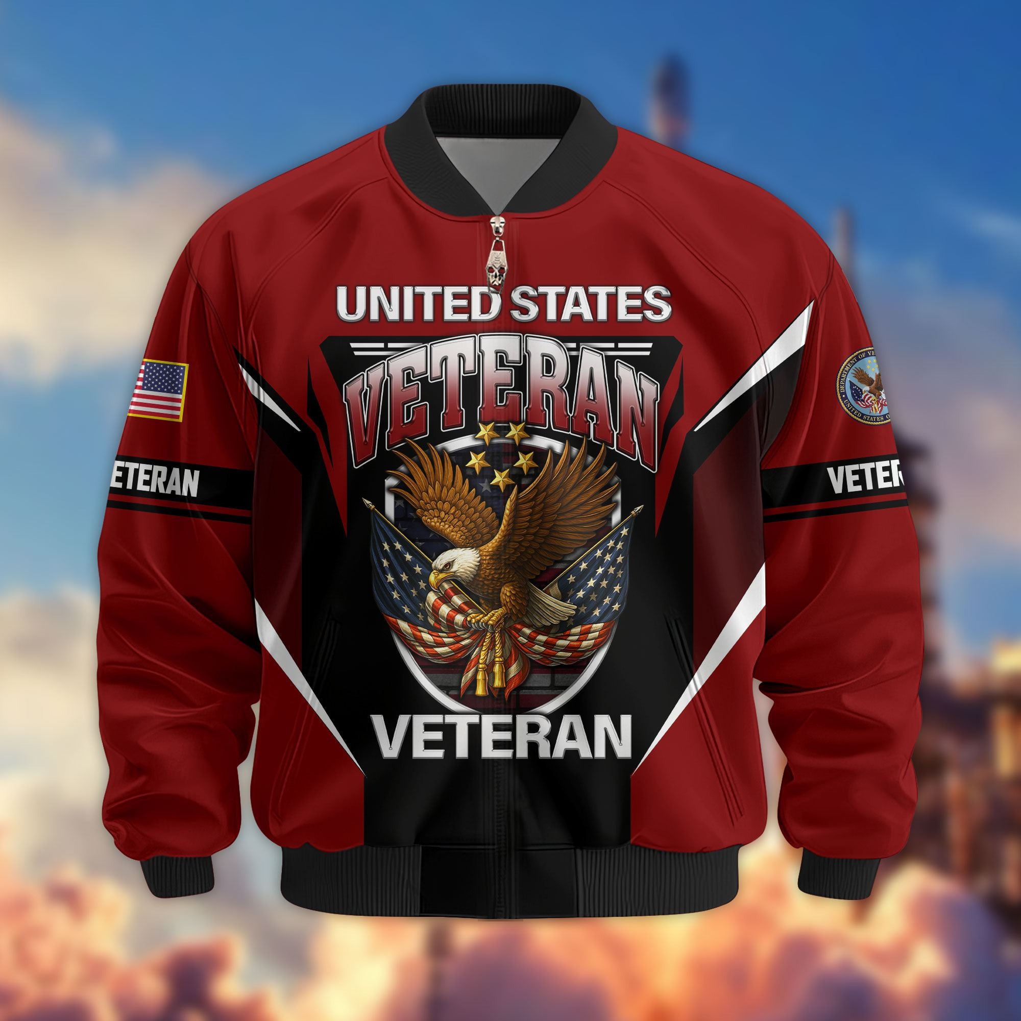 Premium US Veterans Bomber Jacket, Gifts For US Veterans, Gifts On Father's Day, Veterans Day.
