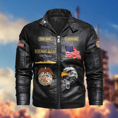 Premium Personalized US Merchant Marine Veteran Leather Jackets