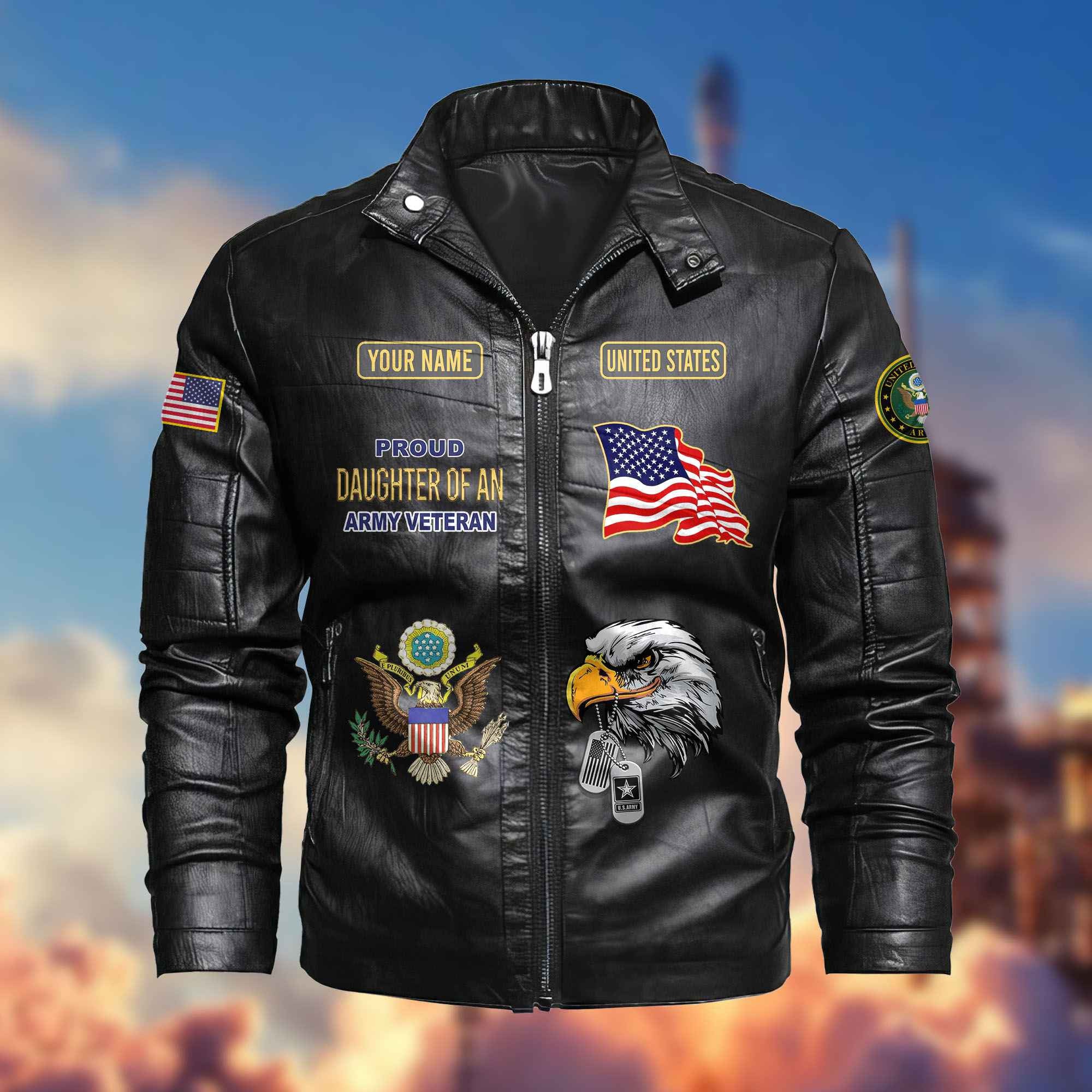 Premium Personalized Daughter Of An Army Veteran Leather Jackets
