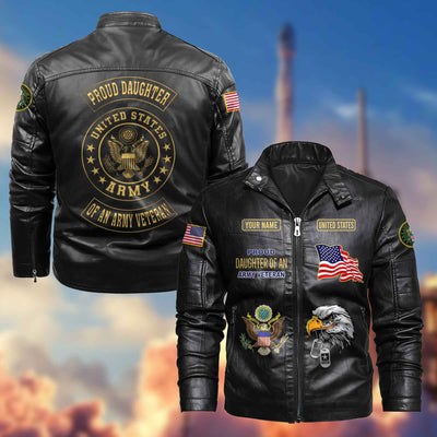 Premium Personalized Daughter Of An Army Veteran Leather Jackets