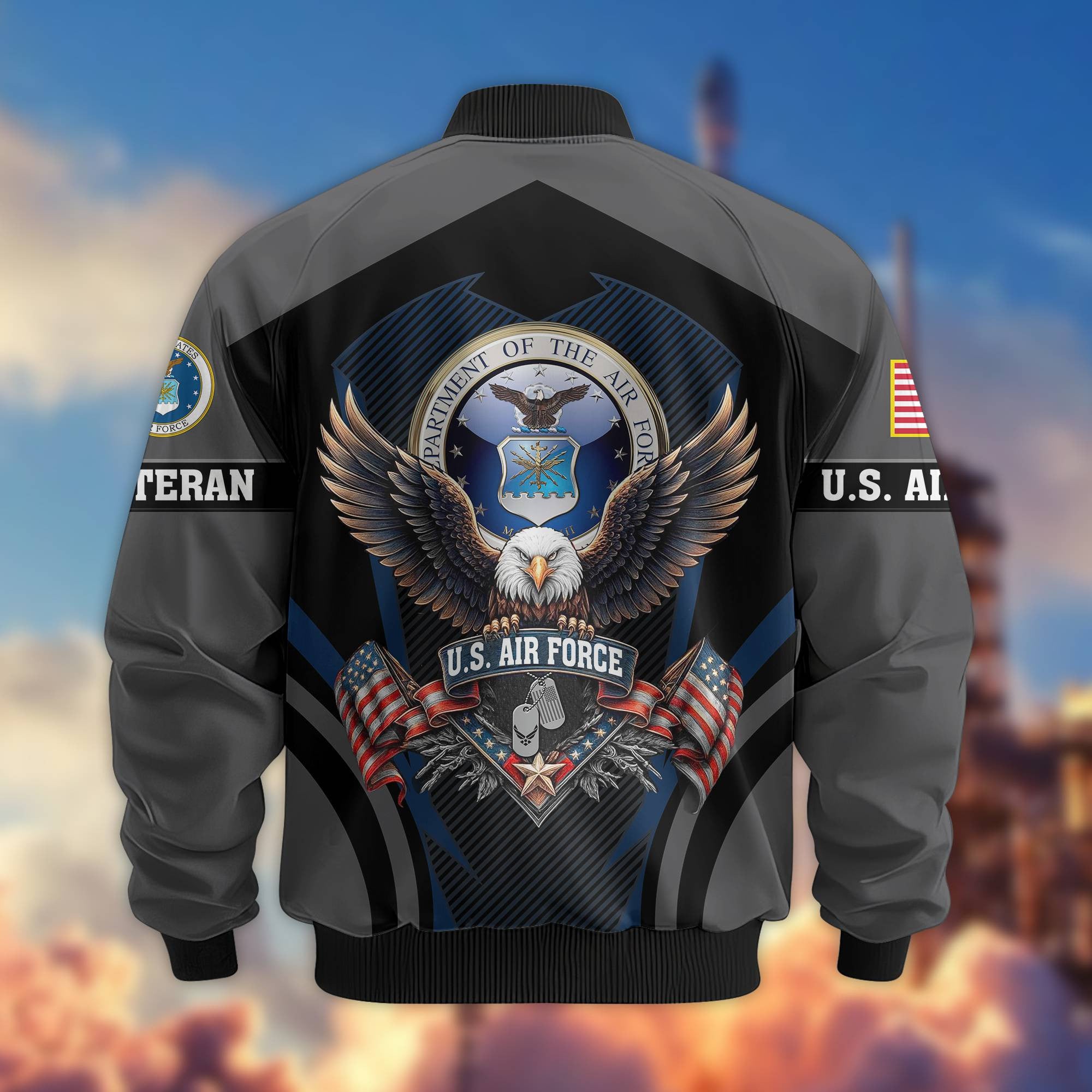 Premium US Veterans Bomber Jacket, Gifts For US Veterans, Gifts On Father's Day, Veterans Day.