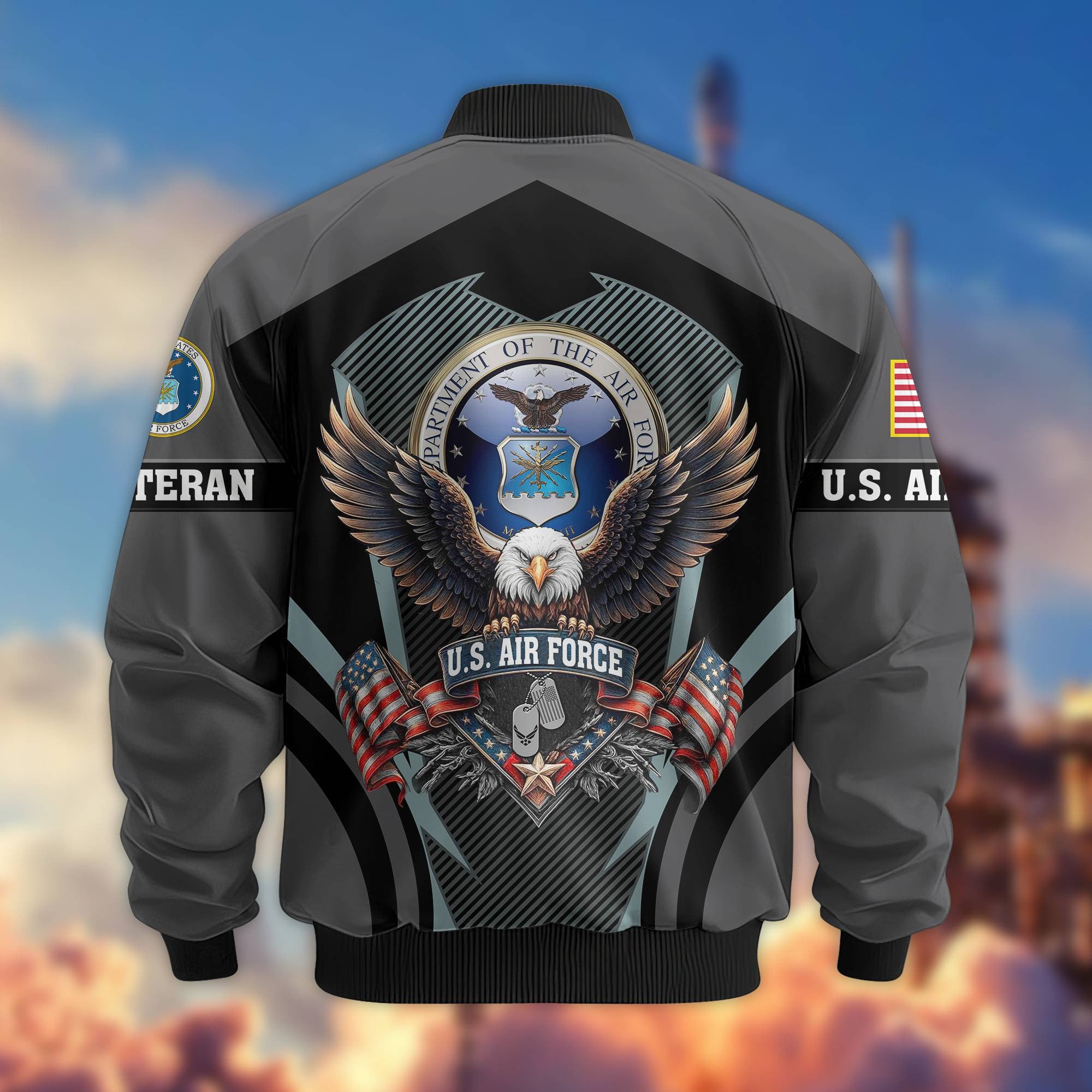 Premium US Veterans Bomber Jacket, Gifts For US Veterans, Gifts On Father's Day, Veterans Day.