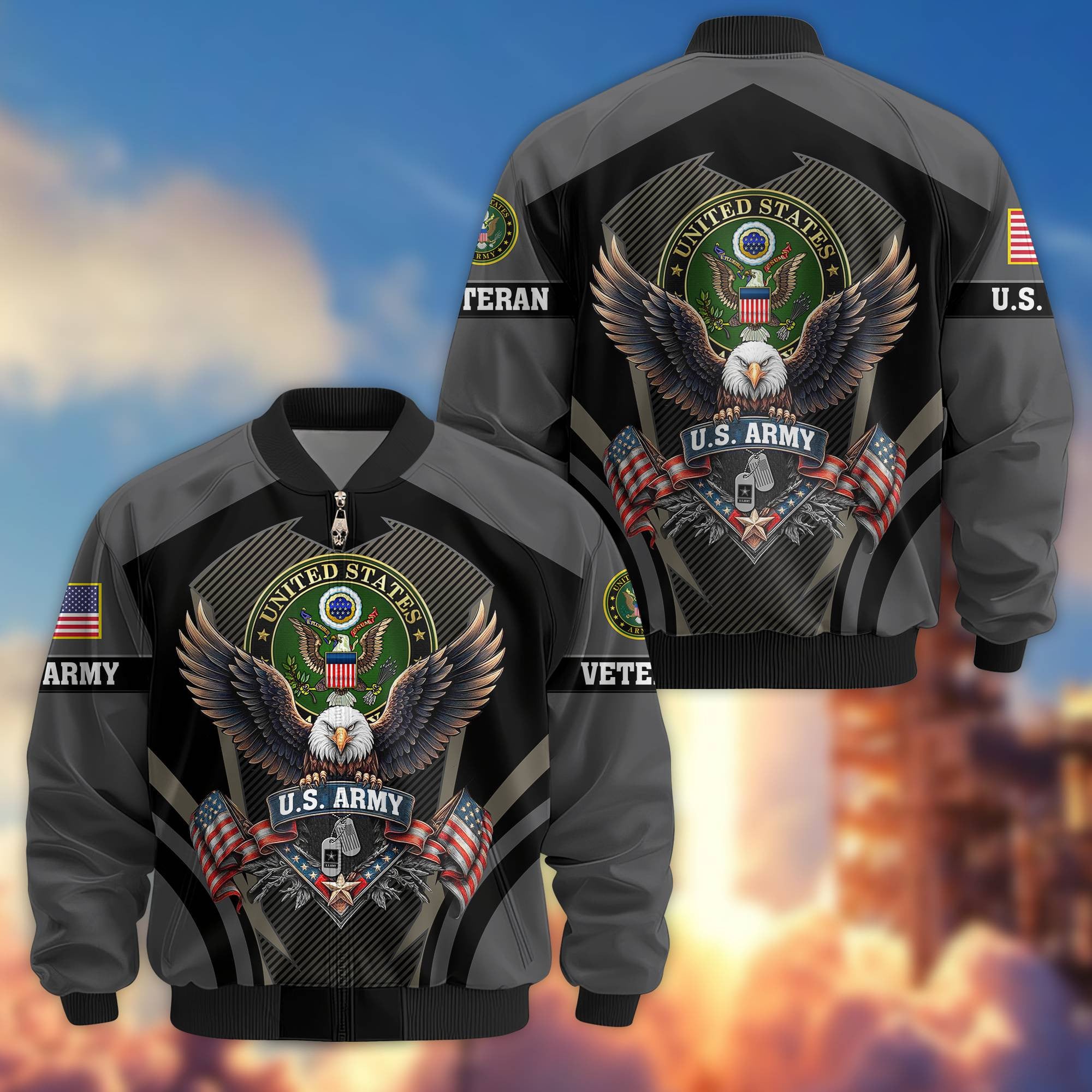 Premium US Veterans Bomber Jacket, Gifts For US Veterans, Gifts On Father's Day, Veterans Day.