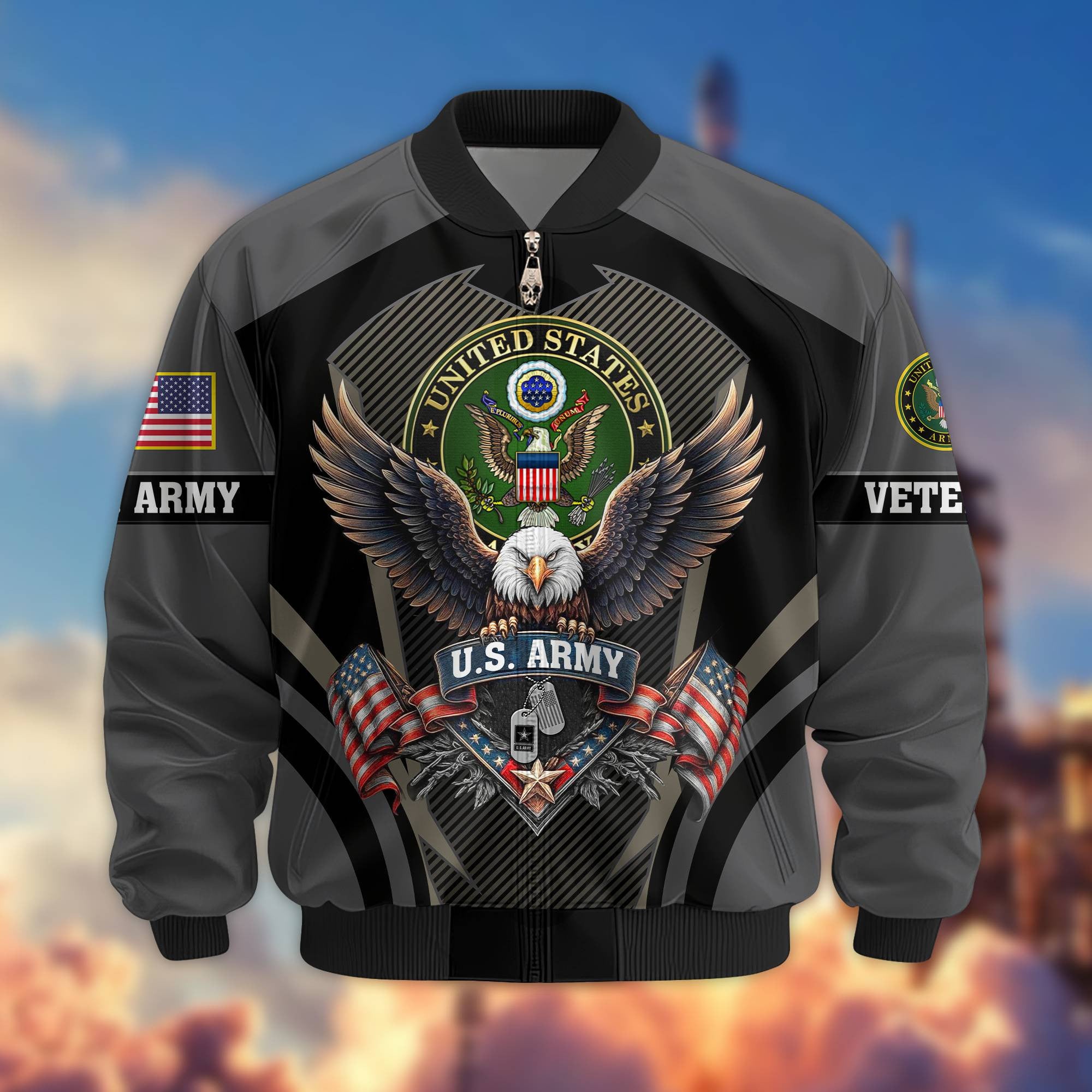 Premium US Veterans Bomber Jacket, Gifts For US Veterans, Gifts On Father's Day, Veterans Day.
