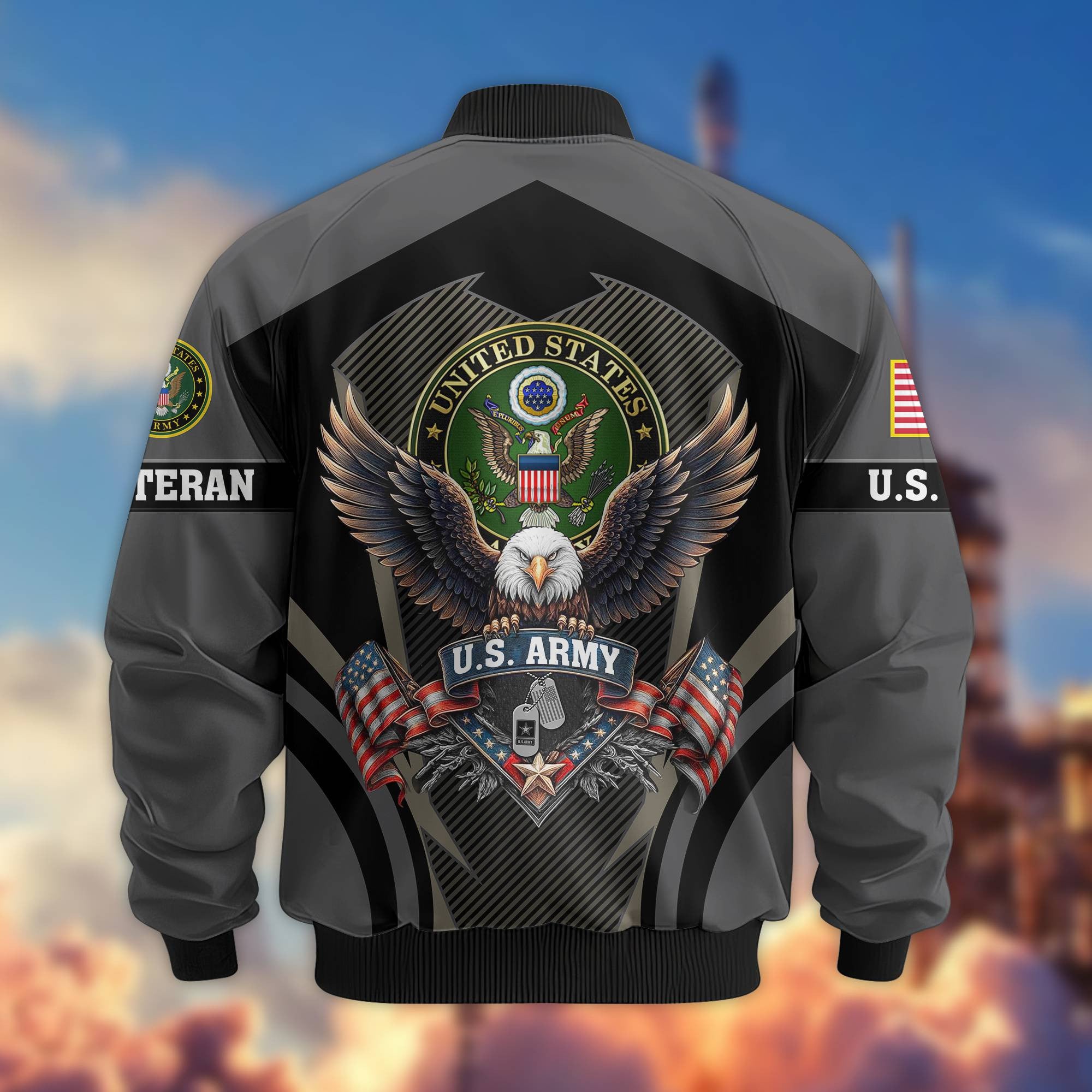 Premium US Veterans Bomber Jacket, Gifts For US Veterans, Gifts On Father's Day, Veterans Day.