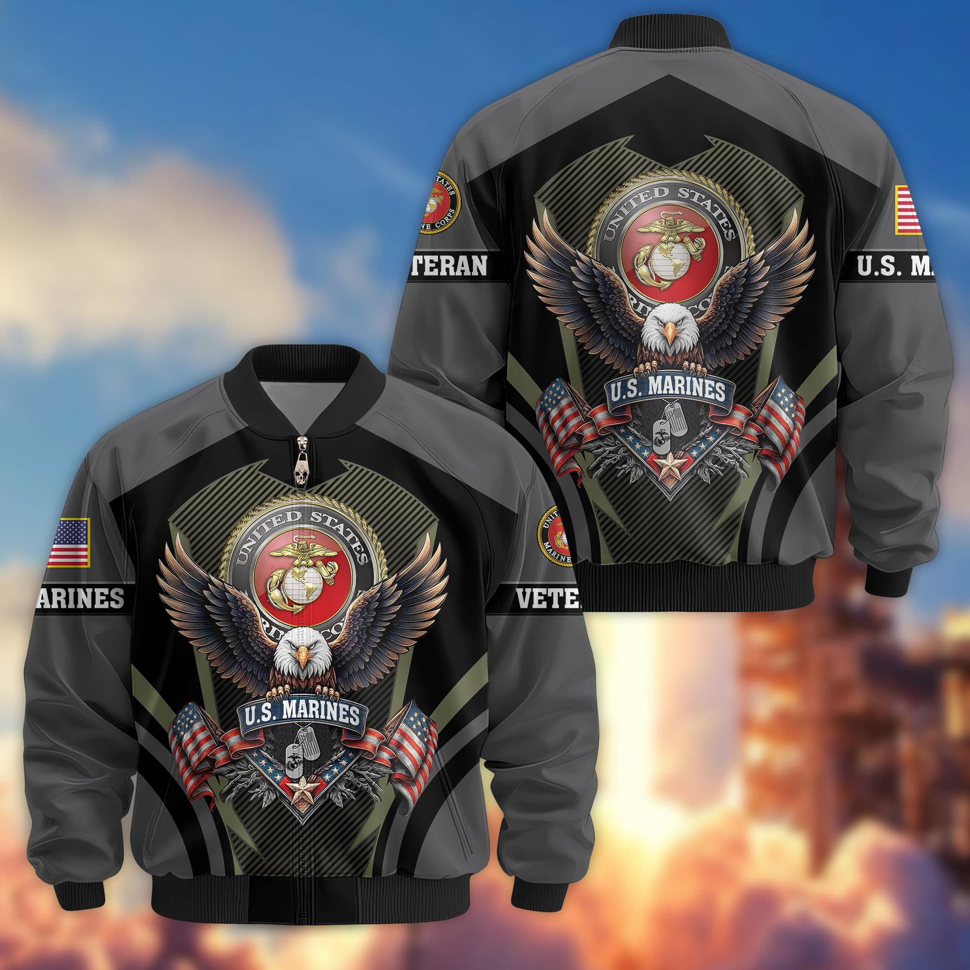 Premium US Veterans Bomber Jacket, Gifts For US Veterans, Gifts On Father's Day, Veterans Day.