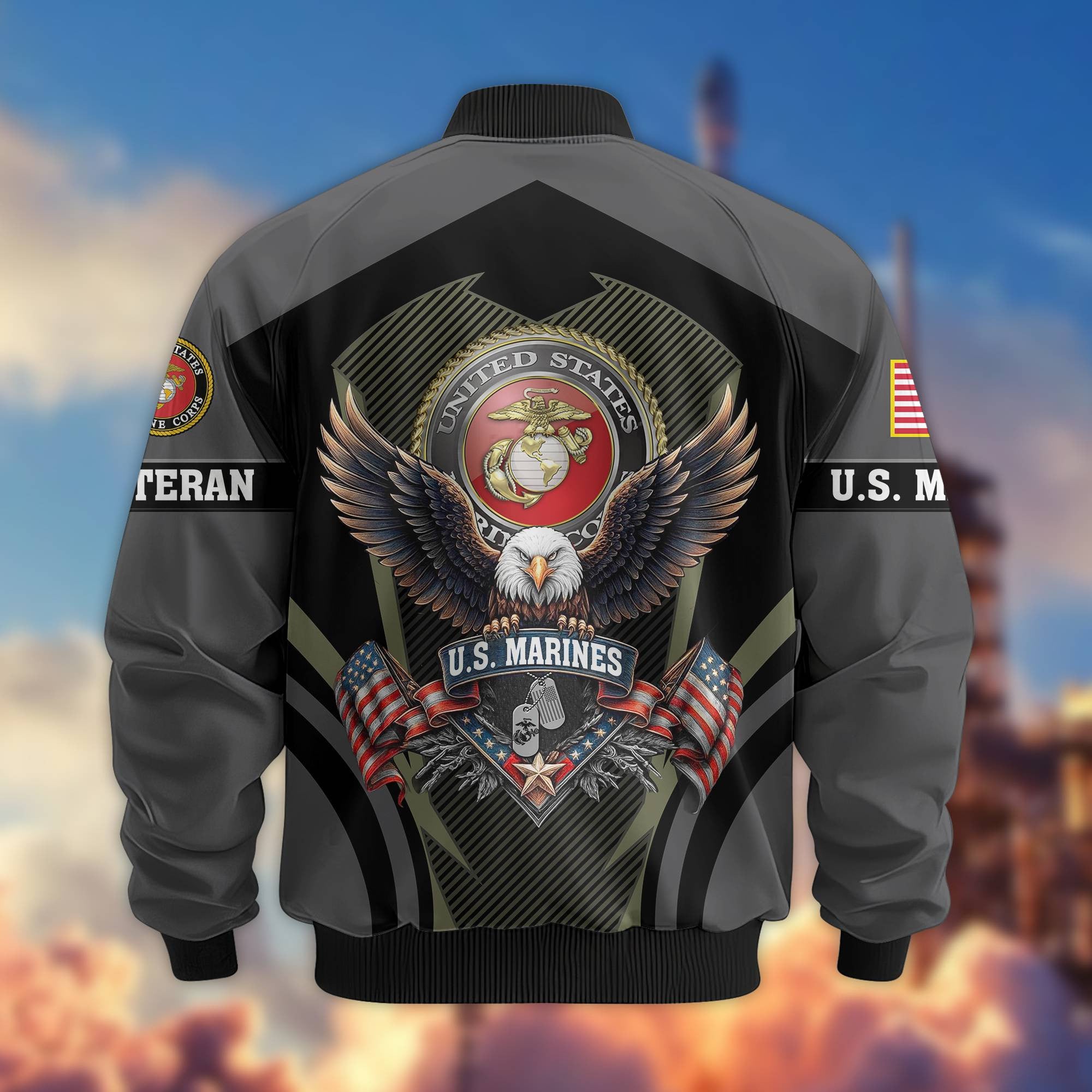 Premium US Veterans Bomber Jacket, Gifts For US Veterans, Gifts On Father's Day, Veterans Day.