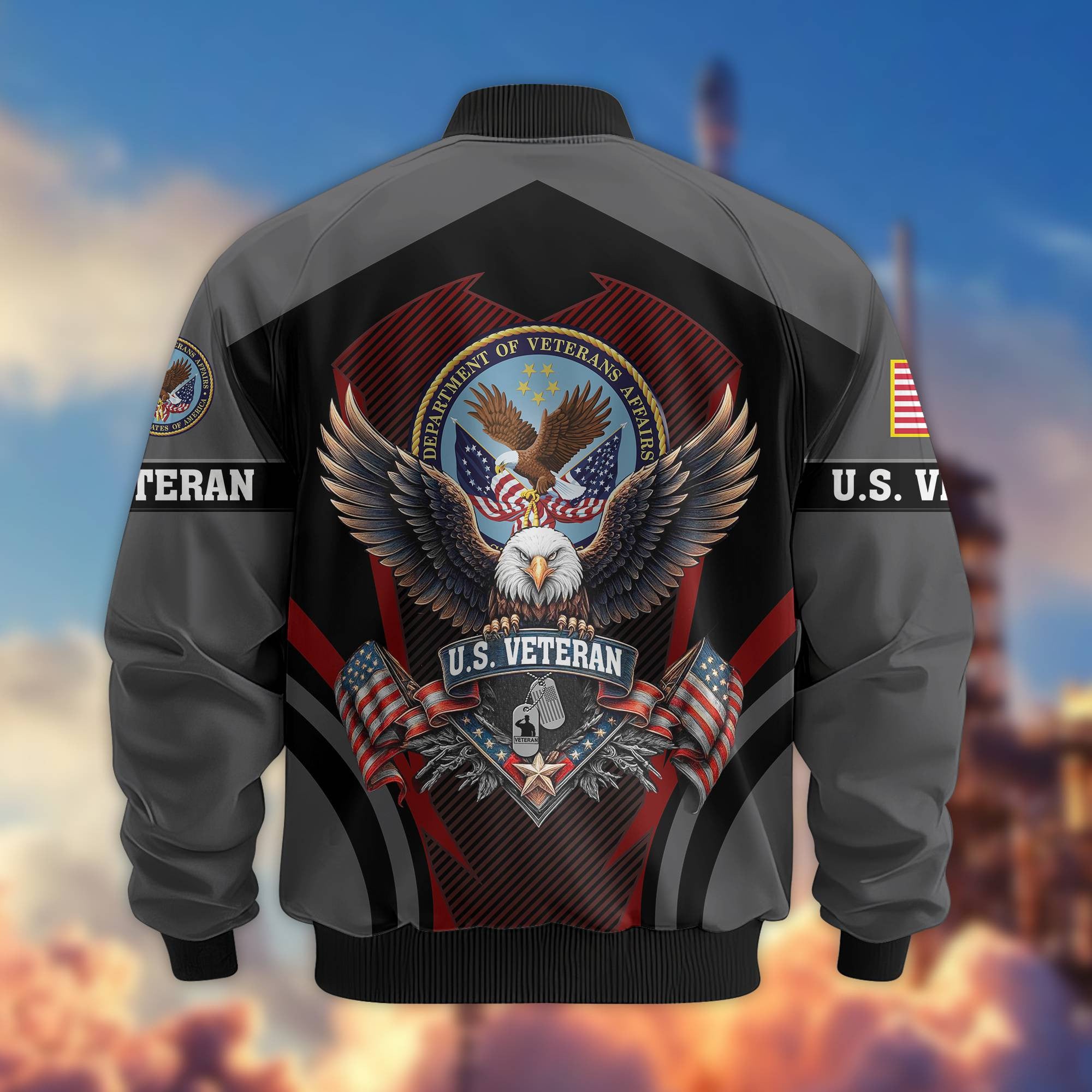 Premium US Veterans Bomber Jacket, Gifts For US Veterans, Gifts On Father's Day, Veterans Day.