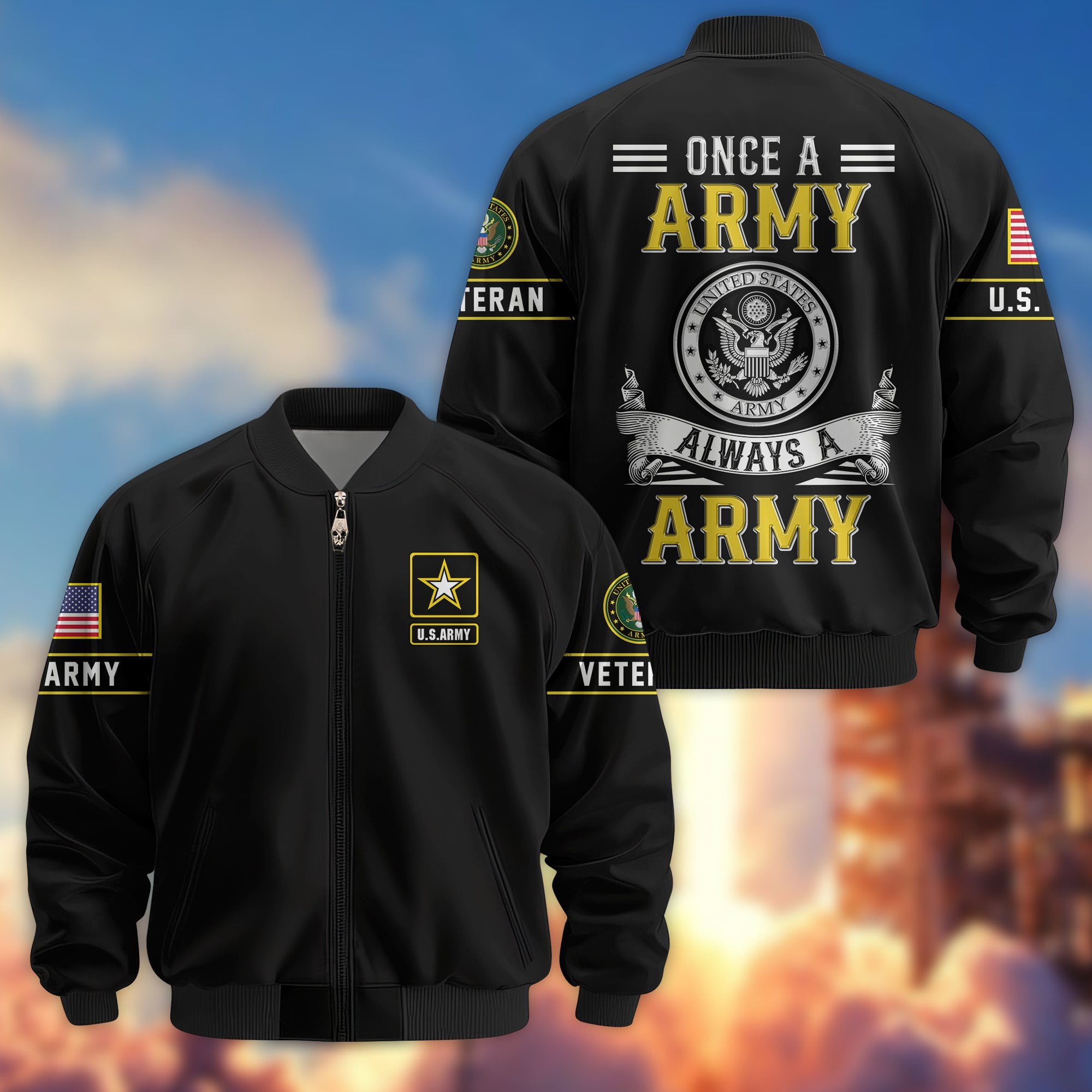 Premium US Veterans Bomber Jacket, Gifts For US Veterans, Gifts On Father's Day, Veterans Day.