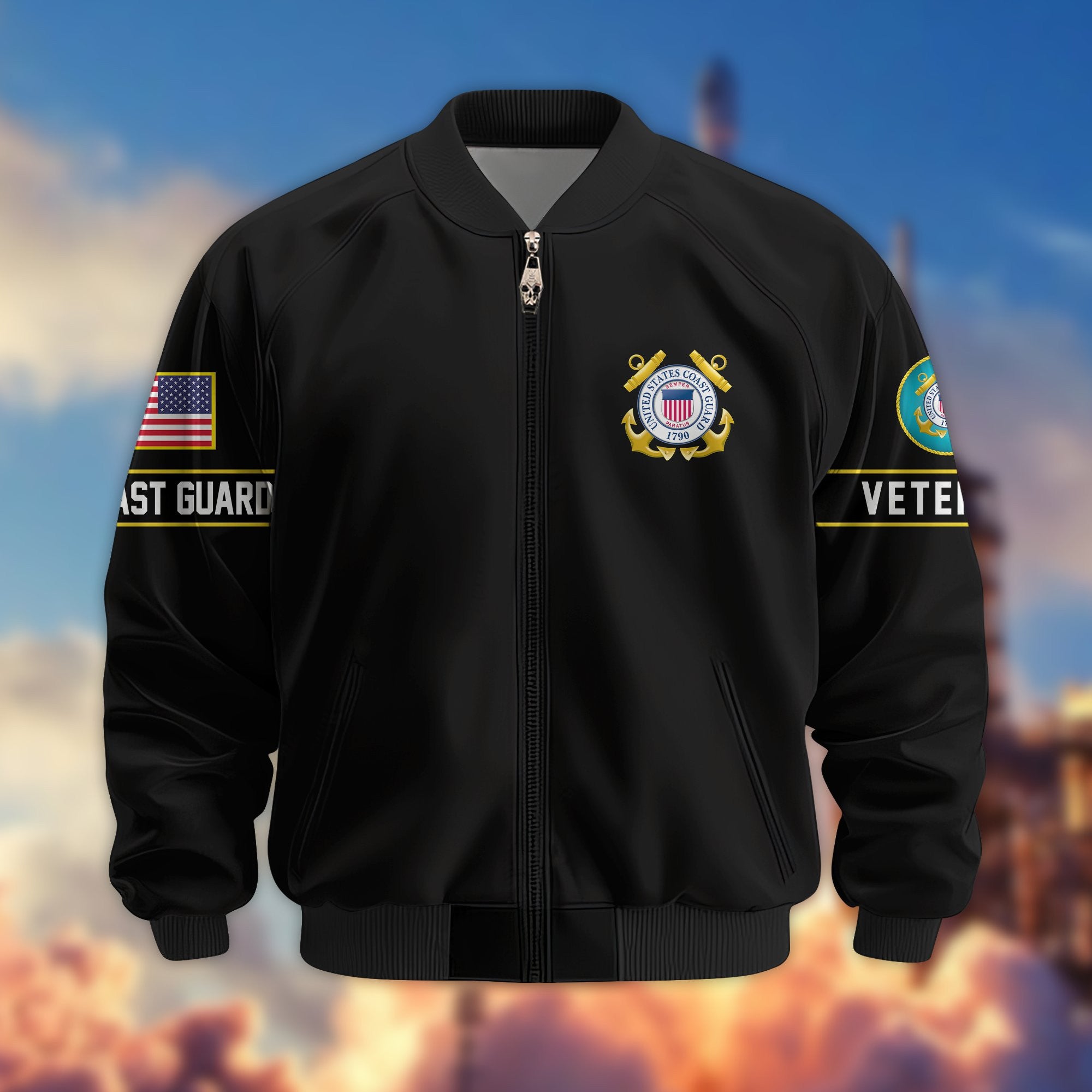 Premium US Veterans Bomber Jacket, Gifts For US Veterans, Gifts On Father's Day, Veterans Day.