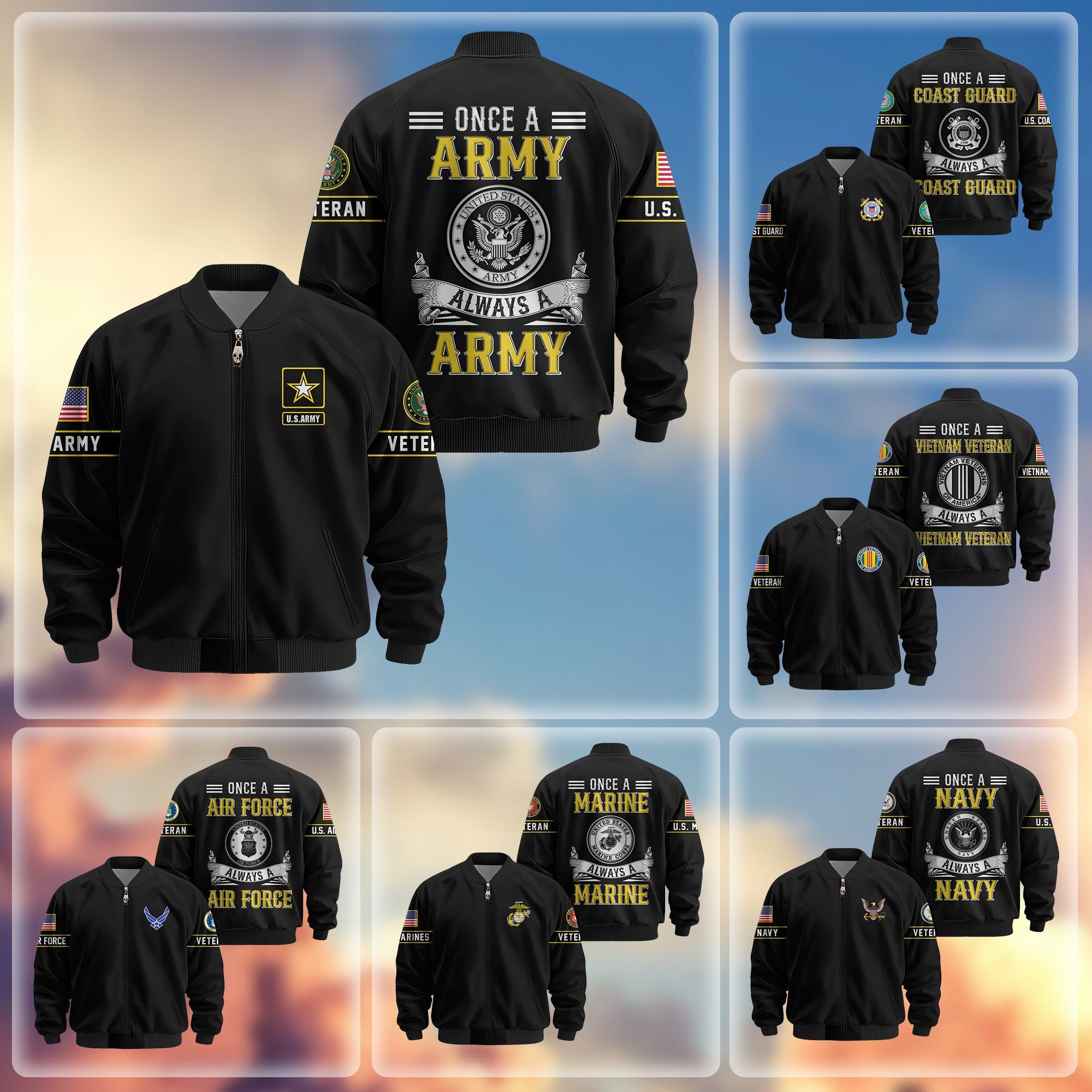 Premium US Veterans Bomber Jacket, Gifts For US Veterans, Gifts On Father's Day, Veterans Day.