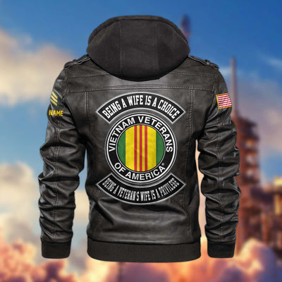 Premium Being A Wife Is A Choice Being A Veteran’s Wife Is A Privilege Leather Jacket