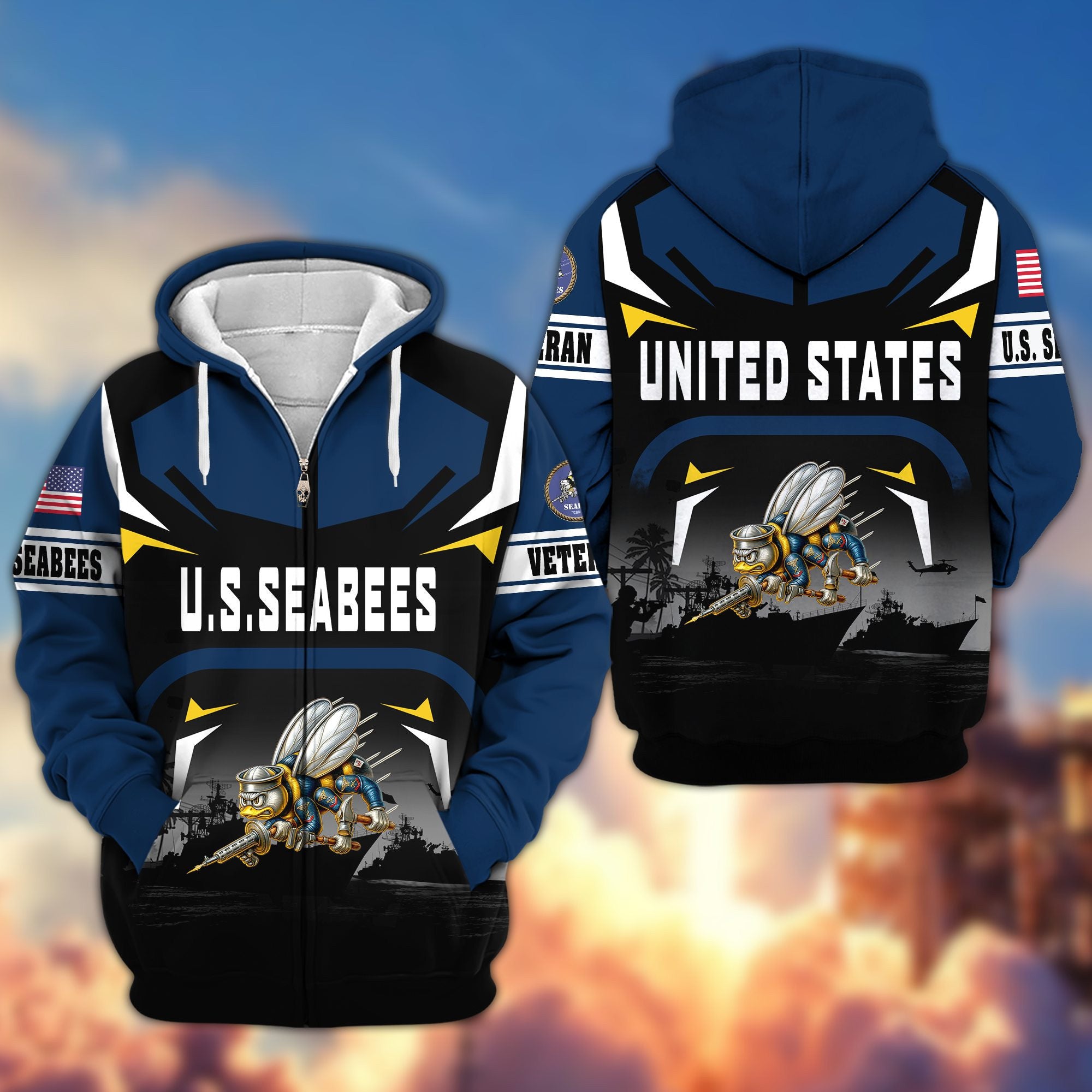 Premium US Veterans Zip Hoodie, Gifts For US Veterans, Gifts On Father's Day, Veterans Day.