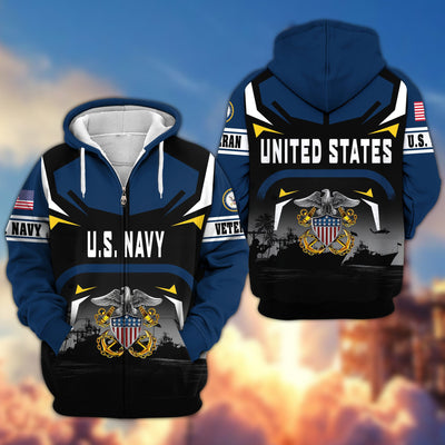 Premium US Veterans Zip Hoodie, Gifts For US Veterans, Gifts On Father's Day, Veterans Day.