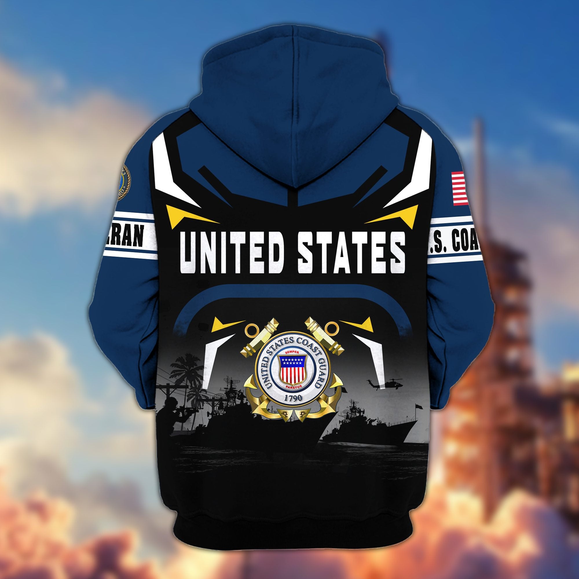 Premium US Veterans Zip Hoodie, Gifts For US Veterans, Gifts On Father's Day, Veterans Day.
