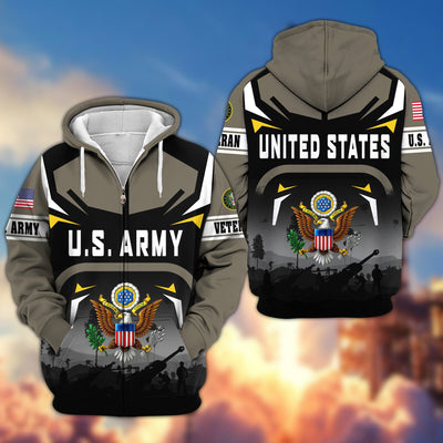 Premium US Veterans Zip Hoodie, Gifts For US Veterans, Gifts On Father's Day, Veterans Day.