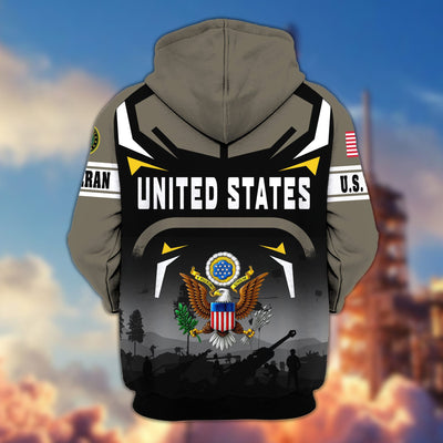 Premium US Veterans Zip Hoodie, Gifts For US Veterans, Gifts On Father's Day, Veterans Day.