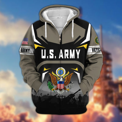 Premium US Veterans Zip Hoodie, Gifts For US Veterans, Gifts On Father's Day, Veterans Day.