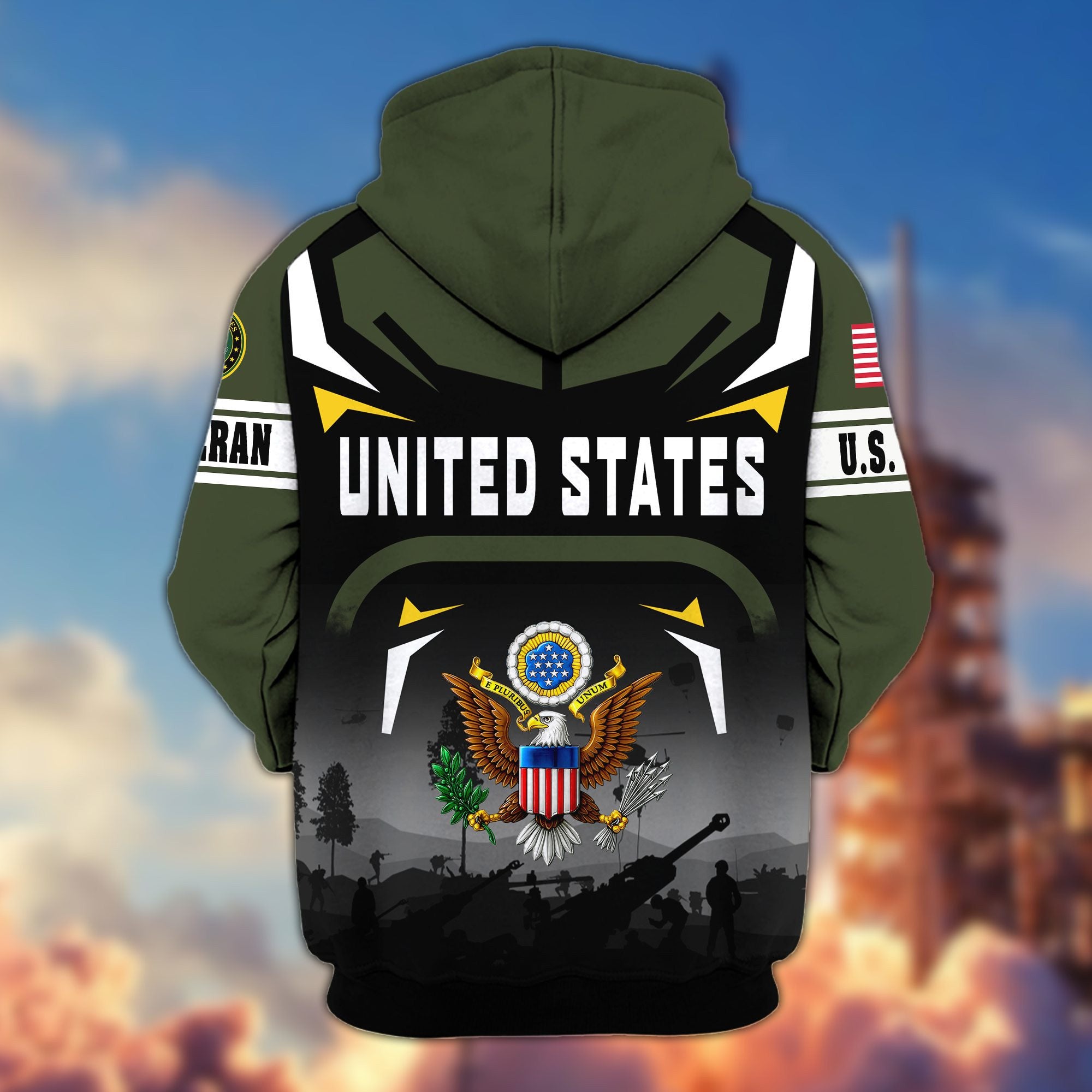 Premium US Veterans Zip Hoodie, Gifts For US Veterans, Gifts On Father's Day, Veterans Day.