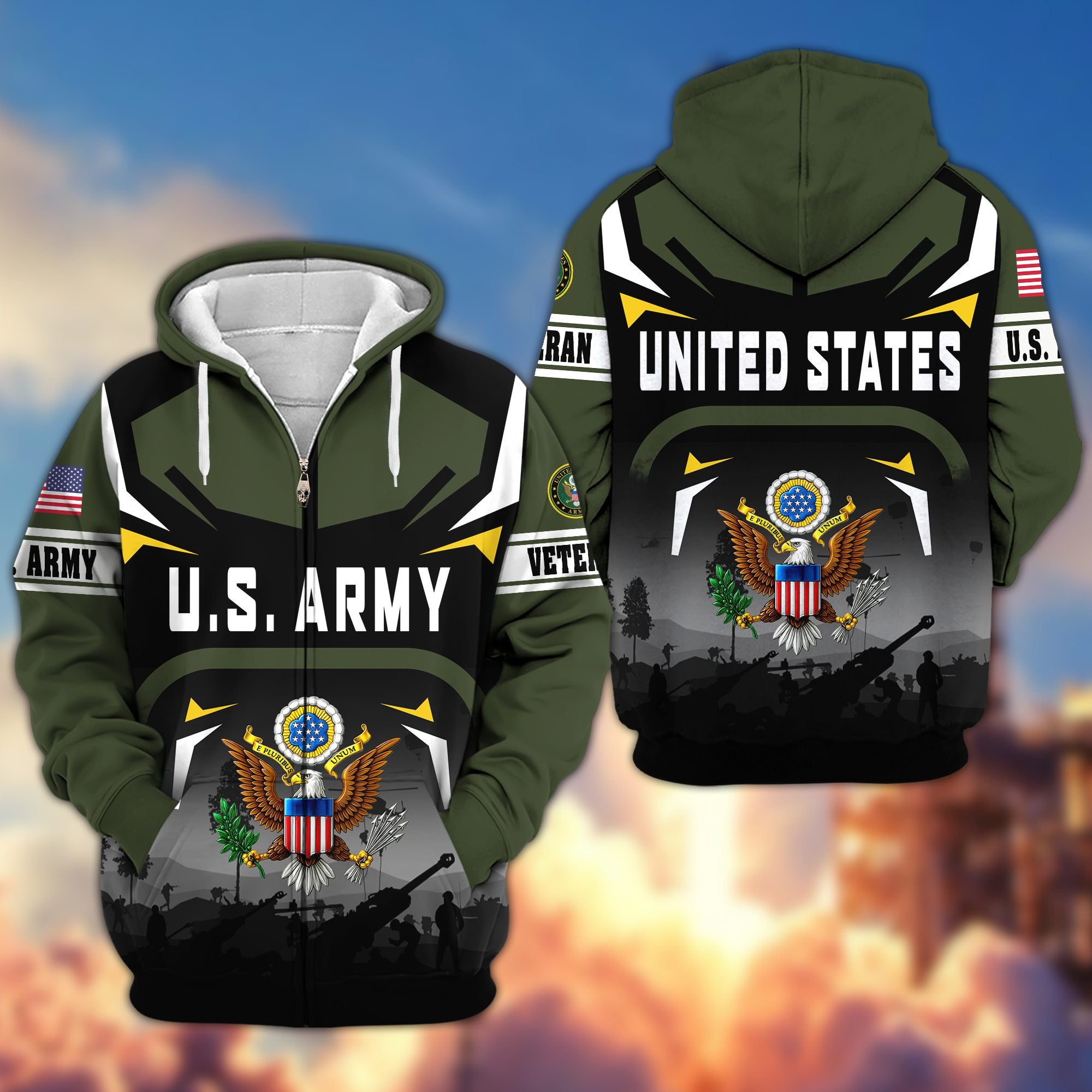 Premium US Veterans Zip Hoodie, Gifts For US Veterans, Gifts On Father's Day, Veterans Day.