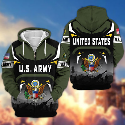 Premium US Veterans Zip Hoodie, Gifts For US Veterans, Gifts On Father's Day, Veterans Day.