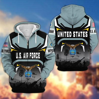 Premium US Veterans Zip Hoodie, Gifts For US Veterans, Gifts On Father's Day, Veterans Day.