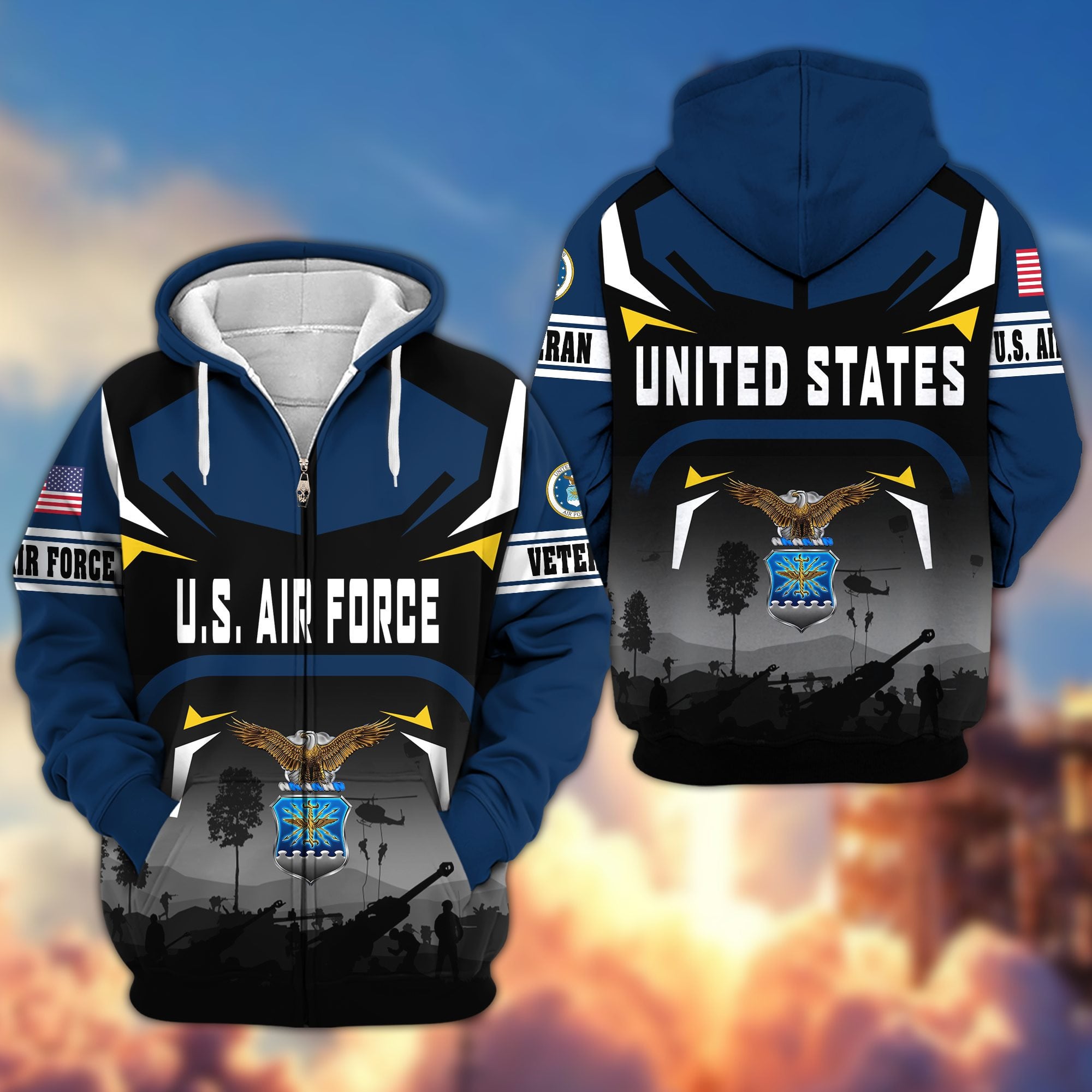 Premium US Veterans Zip Hoodie, Gifts For US Veterans, Gifts On Father's Day, Veterans Day.