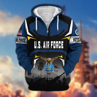 Premium US Veterans Zip Hoodie, Gifts For US Veterans, Gifts On Father's Day, Veterans Day.