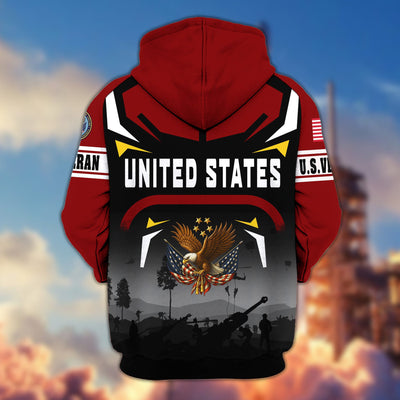 Premium US Veterans Zip Hoodie, Gifts For US Veterans, Gifts On Father's Day, Veterans Day.