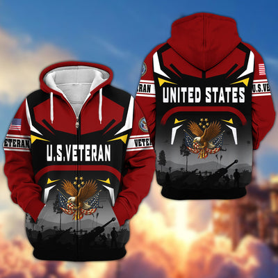 Premium US Veterans Zip Hoodie, Gifts For US Veterans, Gifts On Father's Day, Veterans Day.